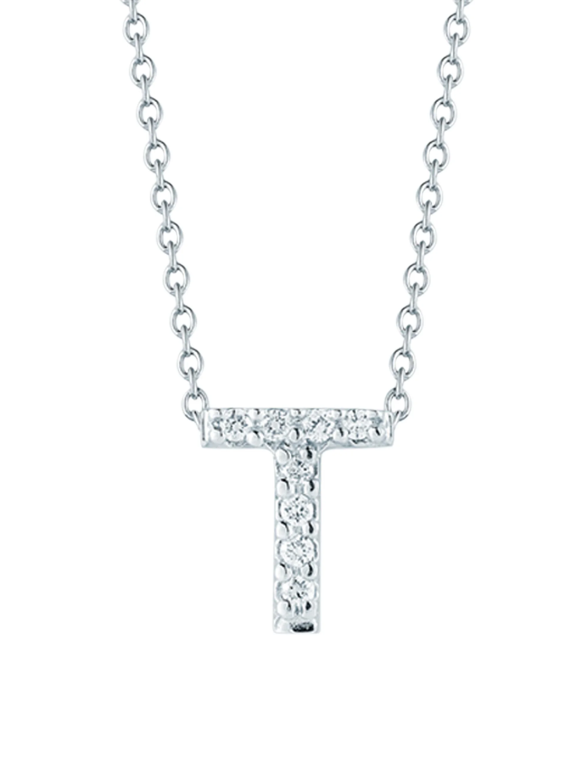 Women's Tiny Treasures 0.08 TCW Diamond & 18K White Gold Initial Necklace - Initial T - 1