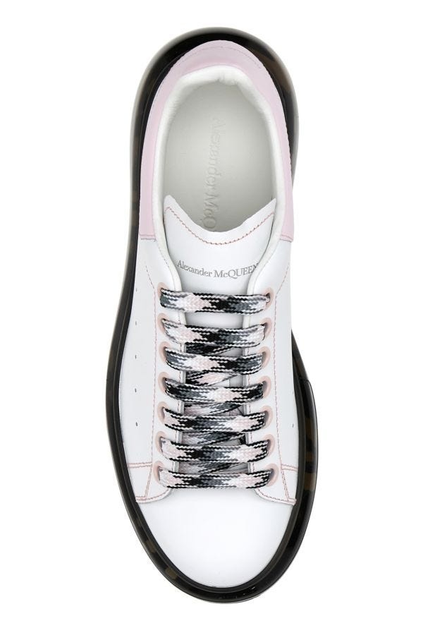 White leather sneakers with pink leather heel - 4