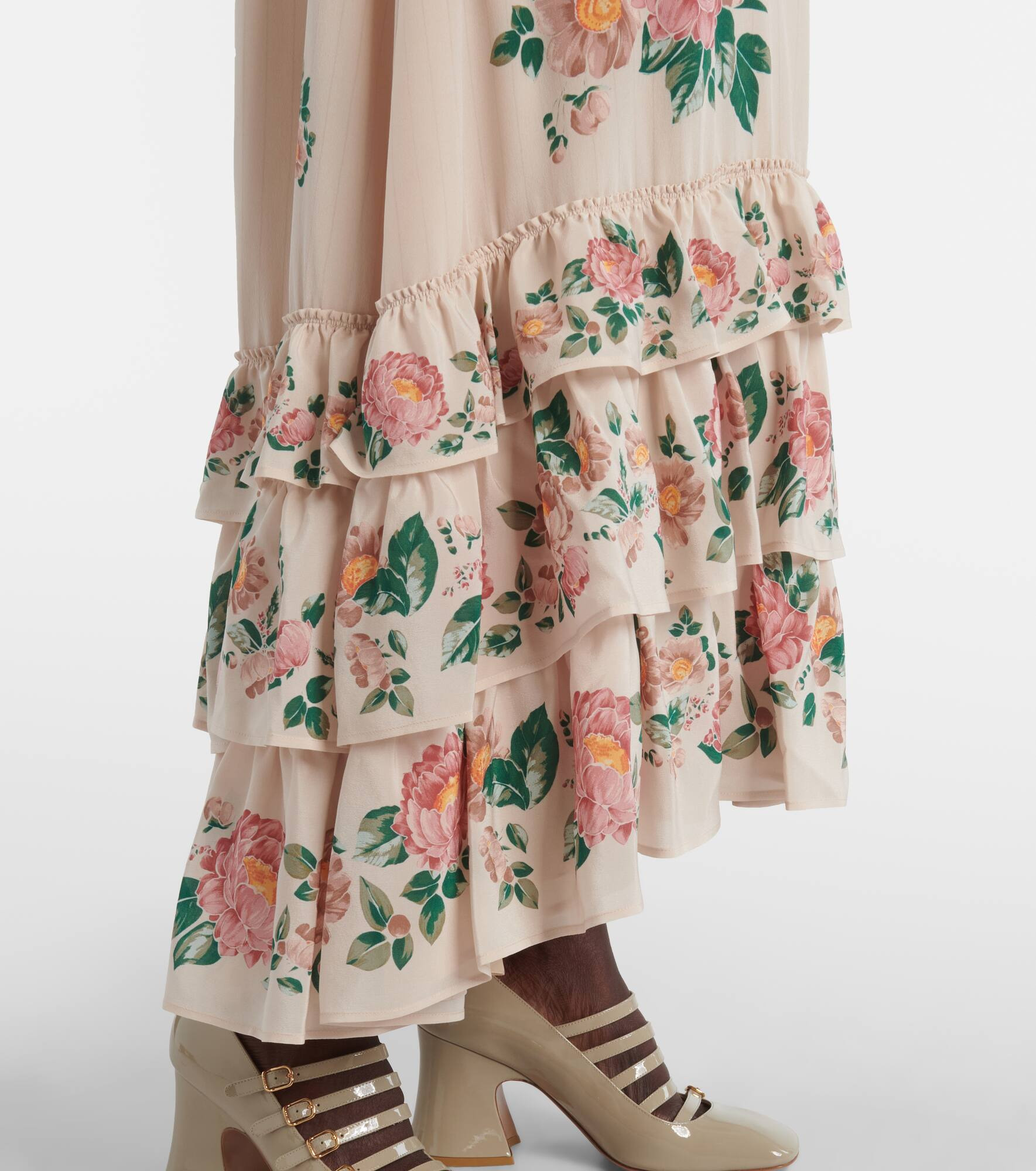 Floral silk crêpe de chine maxi dress - 5