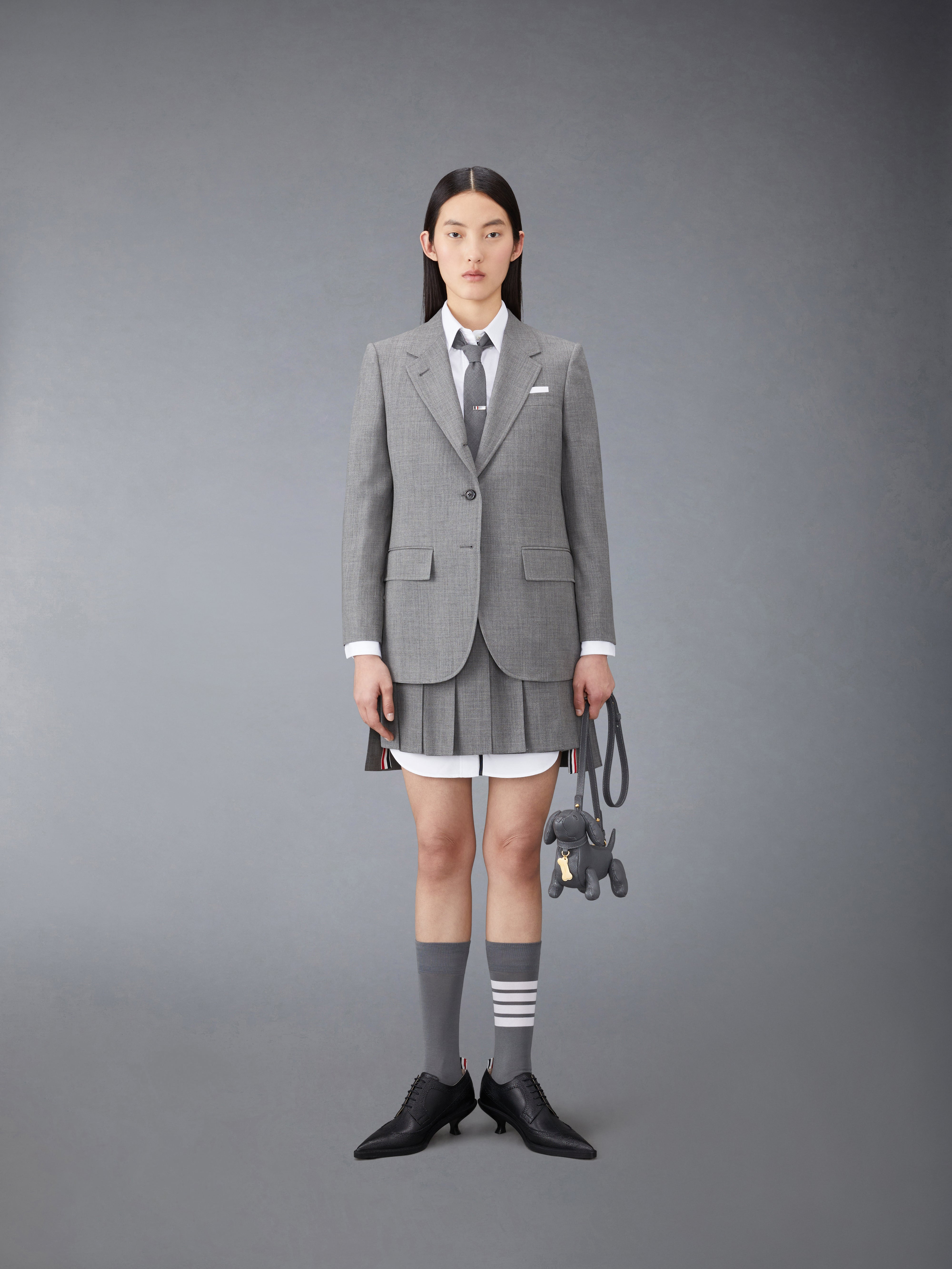 THIGH LENGTH POINT COLLAR SHIRTDRESS W/ RWB GROSGRAIN PLACKET IN OXFORD - 4