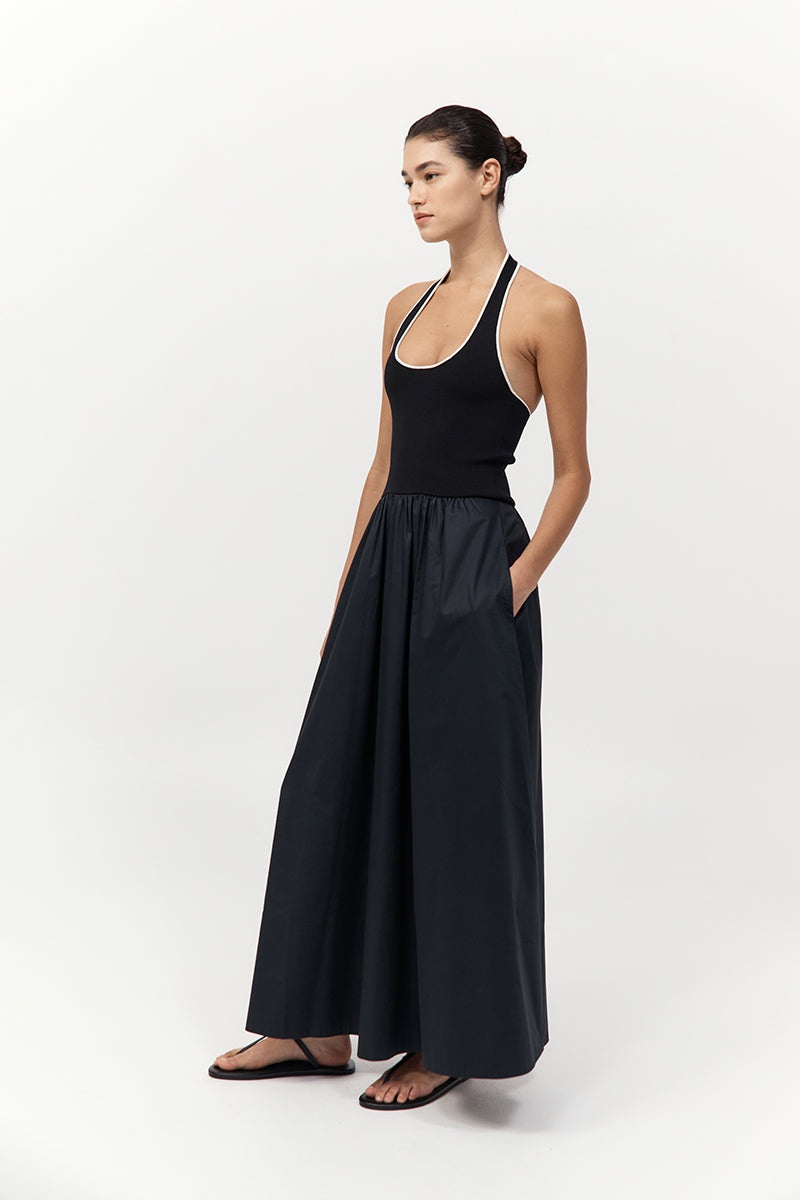 Halter Gathered Dress - Black - 4