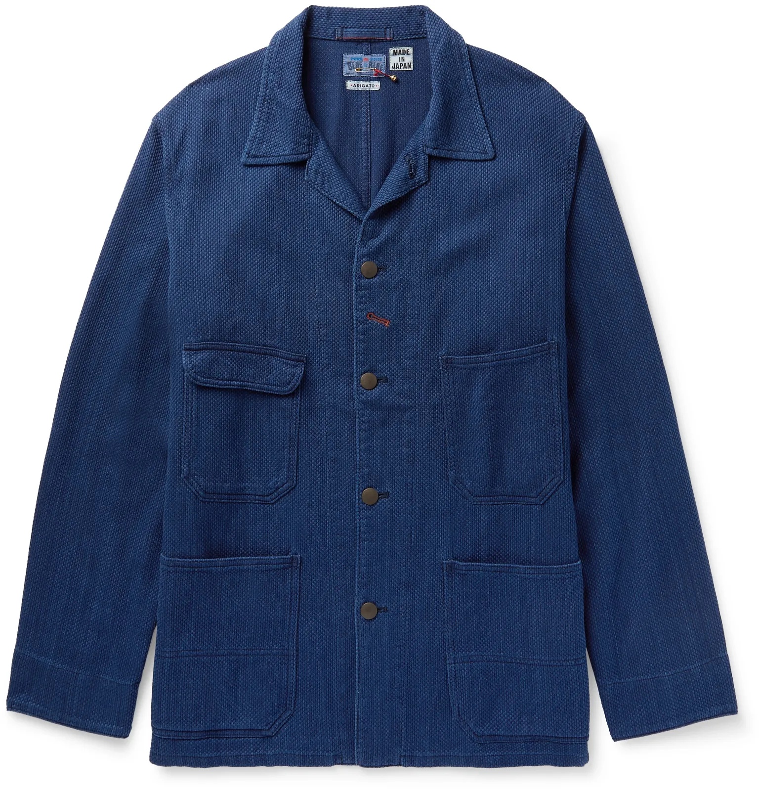 Sashiko Camp-Collar Indigo-Dyed Cotton-Jacquard Jacket - 1