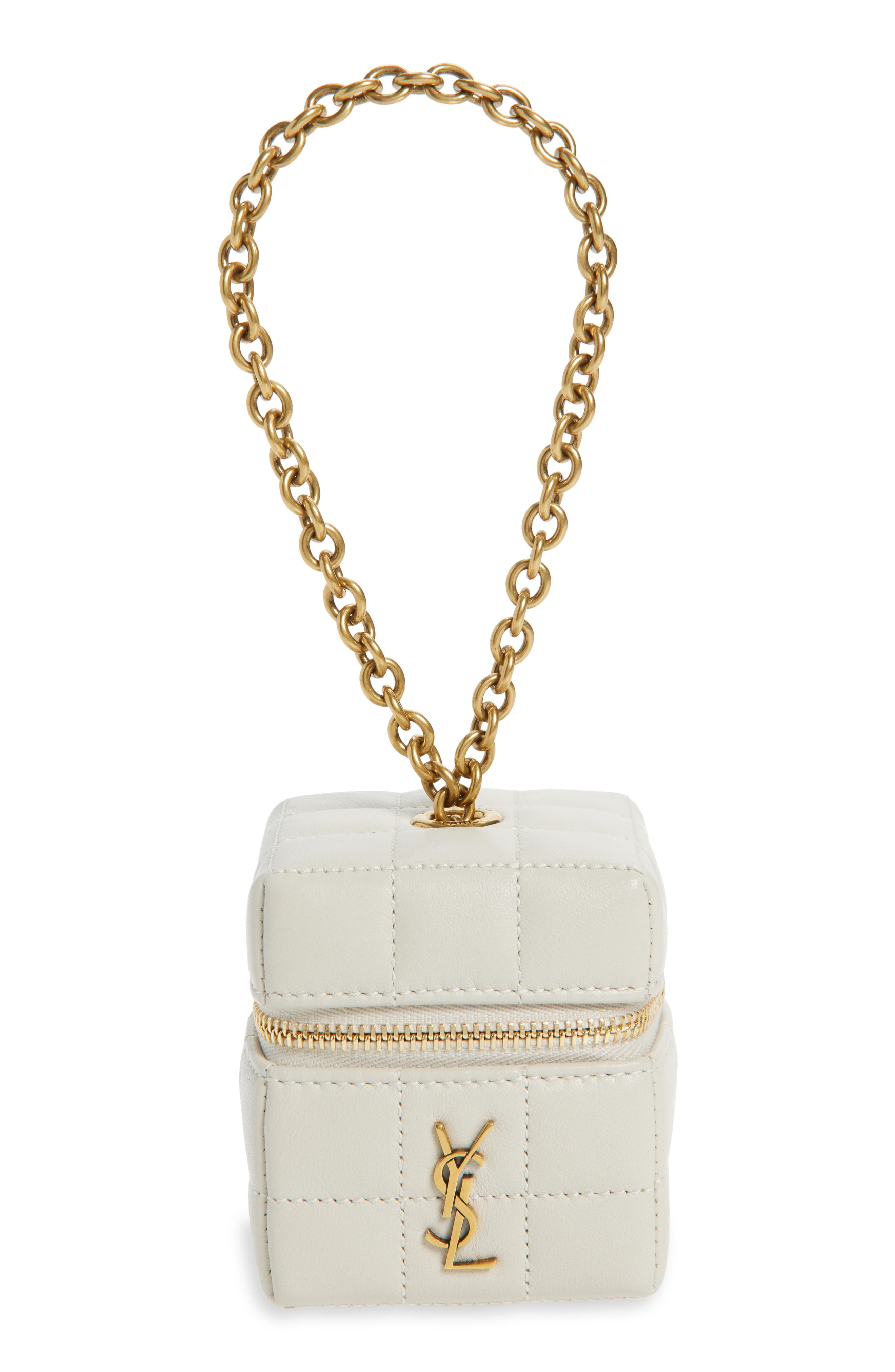 Saint Laurent Mini Cassandre Matelassé Carré Leather Wristlet in Cream Soft at Nordstrom - 1