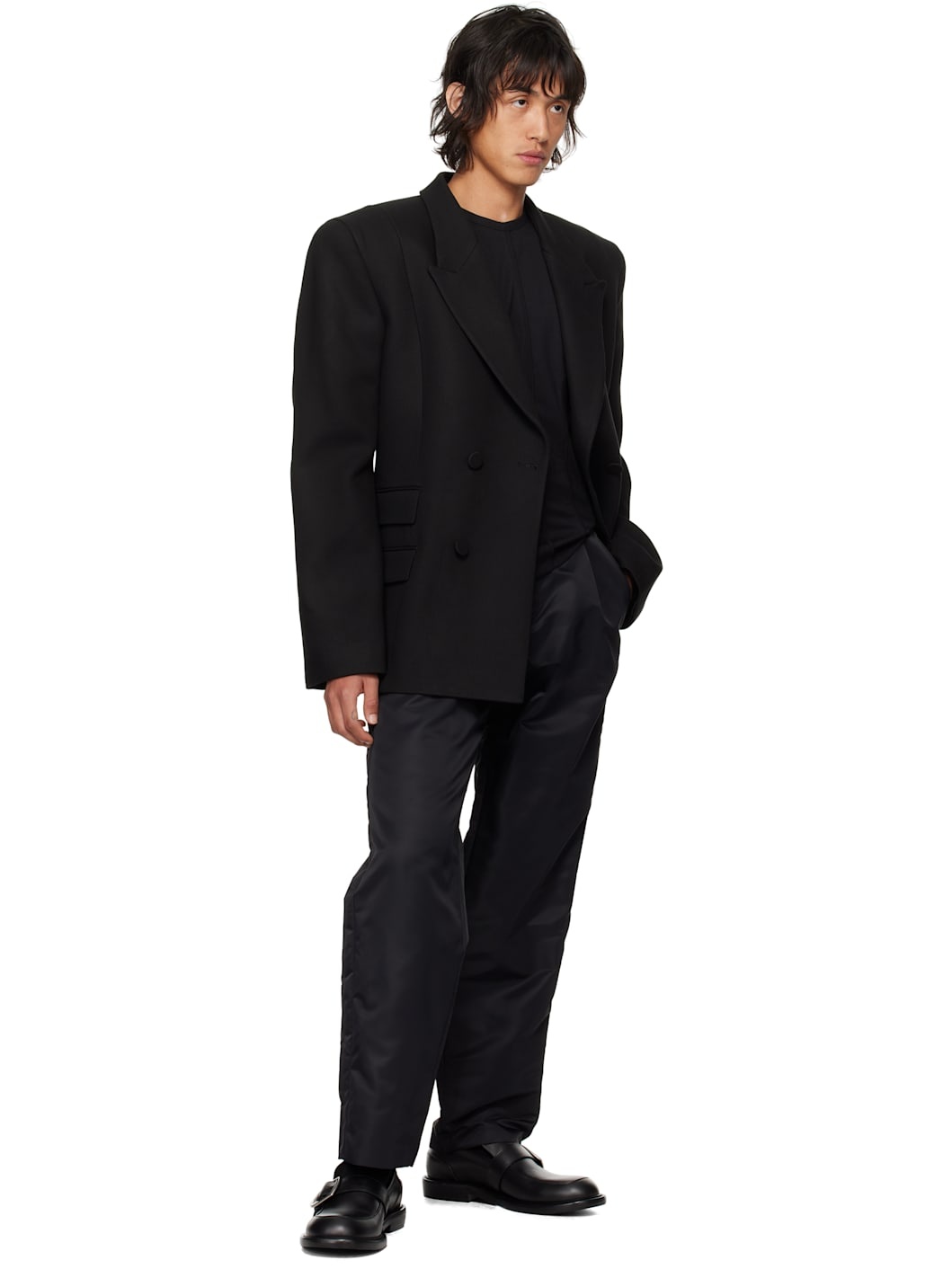 Black Five-Pocket Recycled Nylon Smoking Trousers - 4
