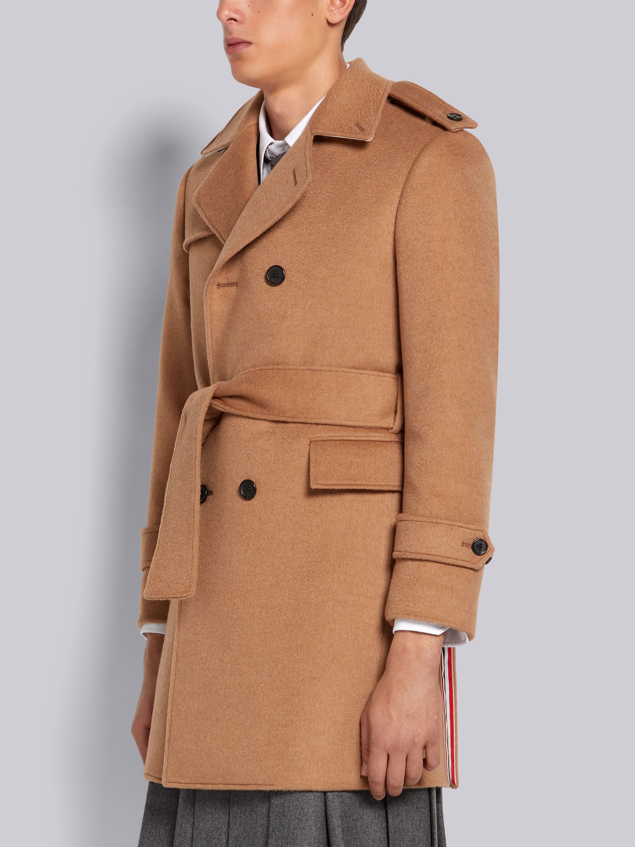 Coat Weight Camel Hair Engineered 4-Bar Strope Double Breasted Trench Coat - 2