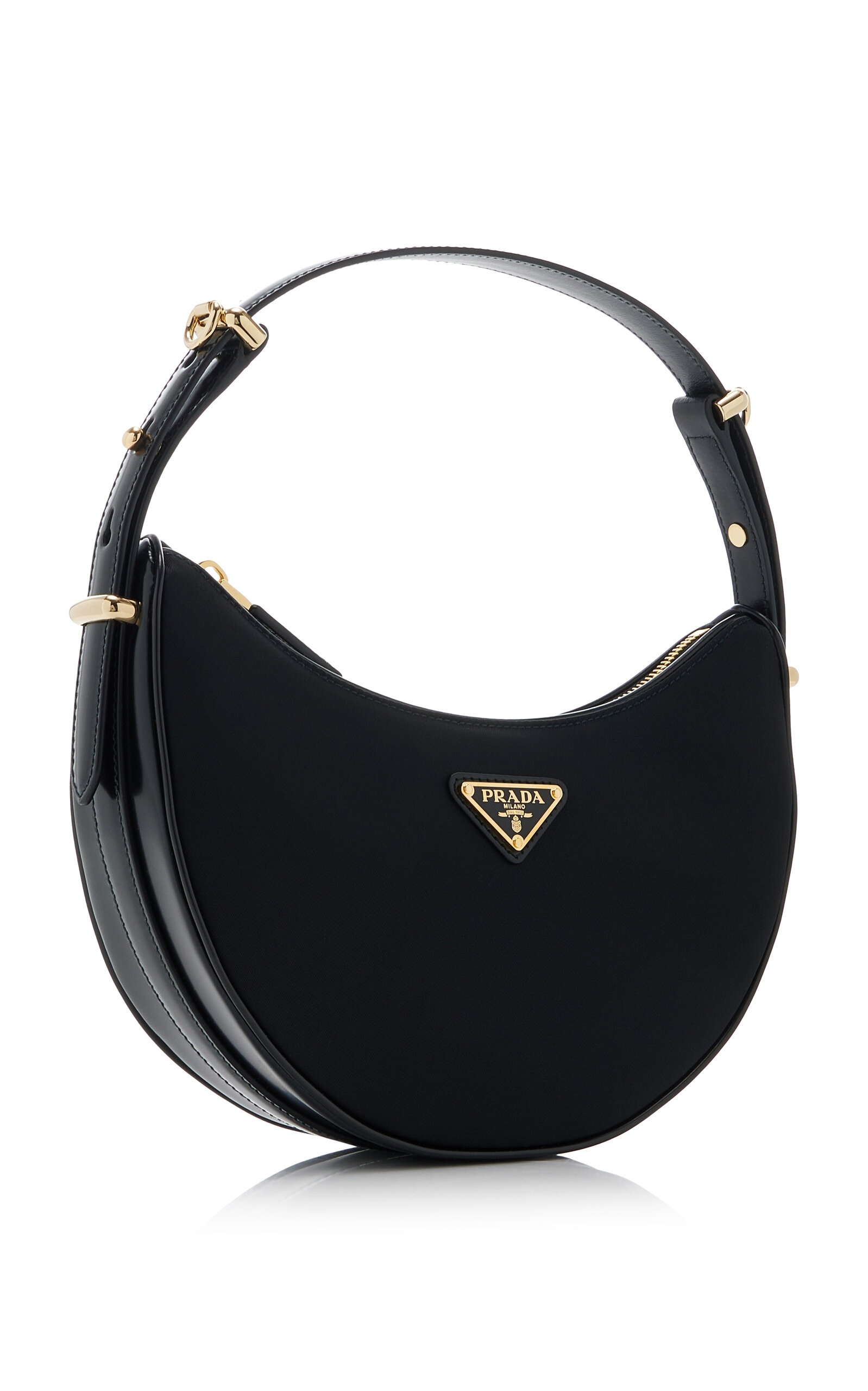 Leather-trimmed nylon tote in black - Prada