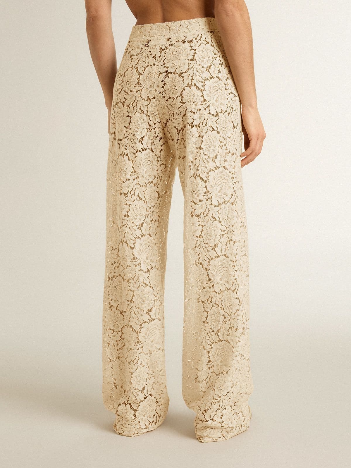 Women's cream-colored see-through lace pants - 4