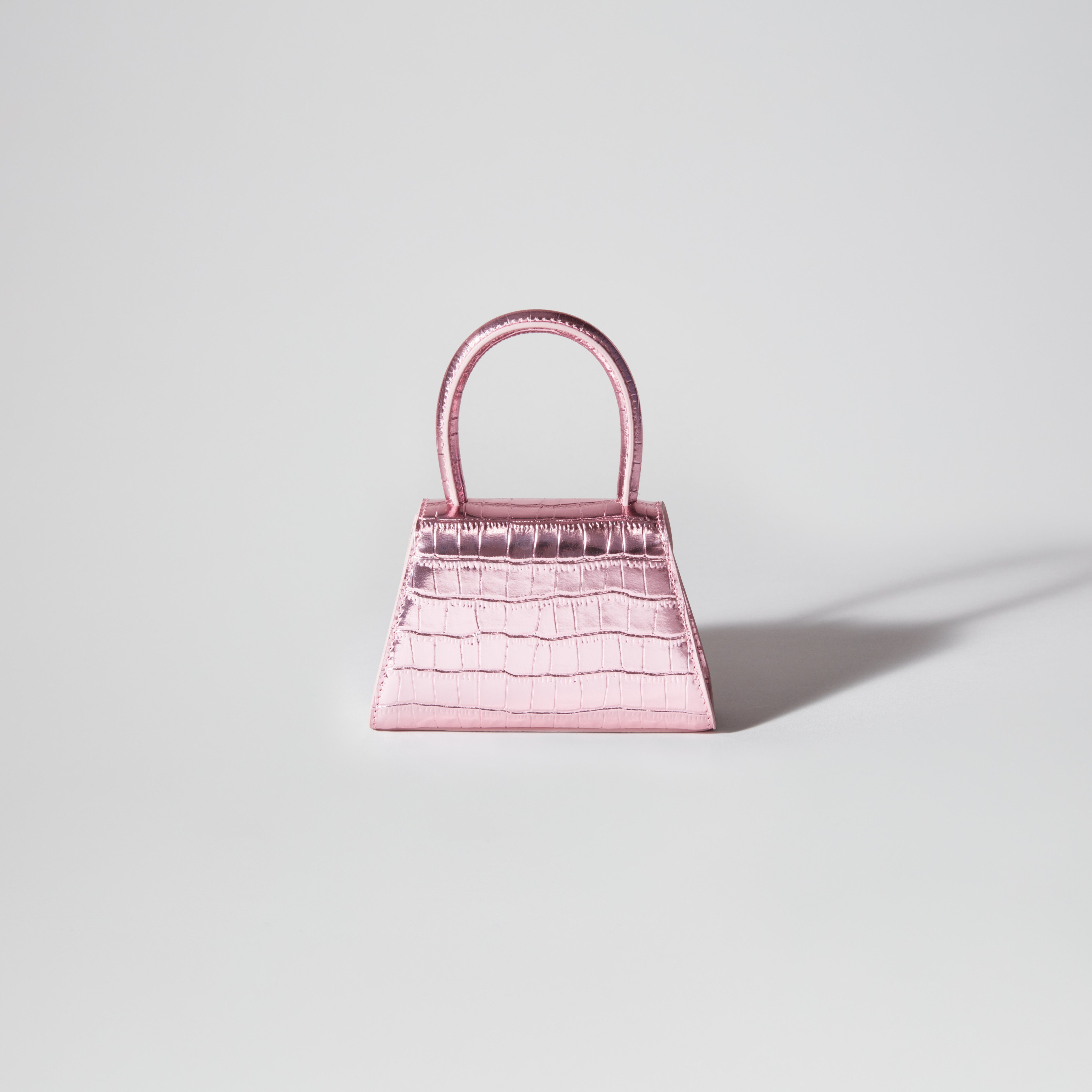 Pink Metallic Croc Micro Bow Bag - 3