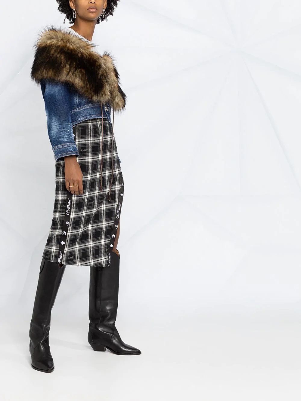 faux-fur collar denim jacket - 4