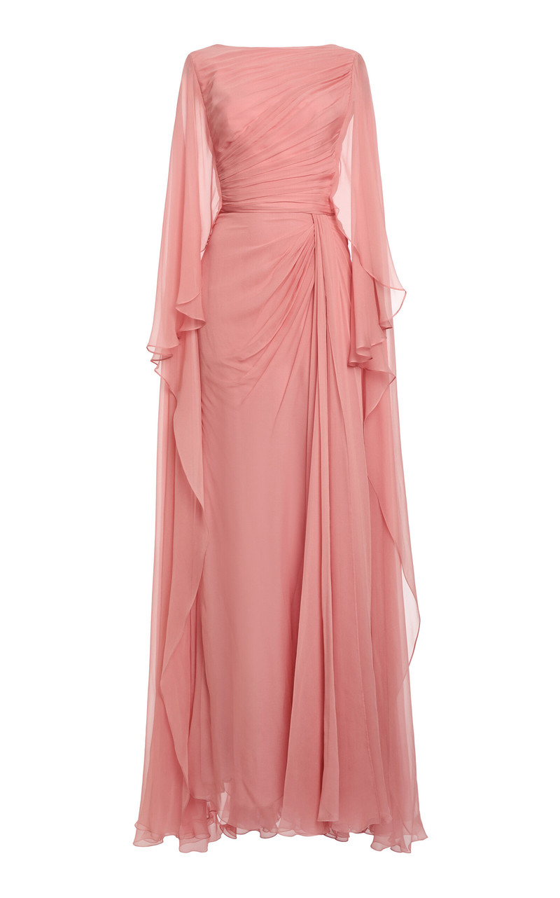 Chiffon Draped Long Dress pink 1