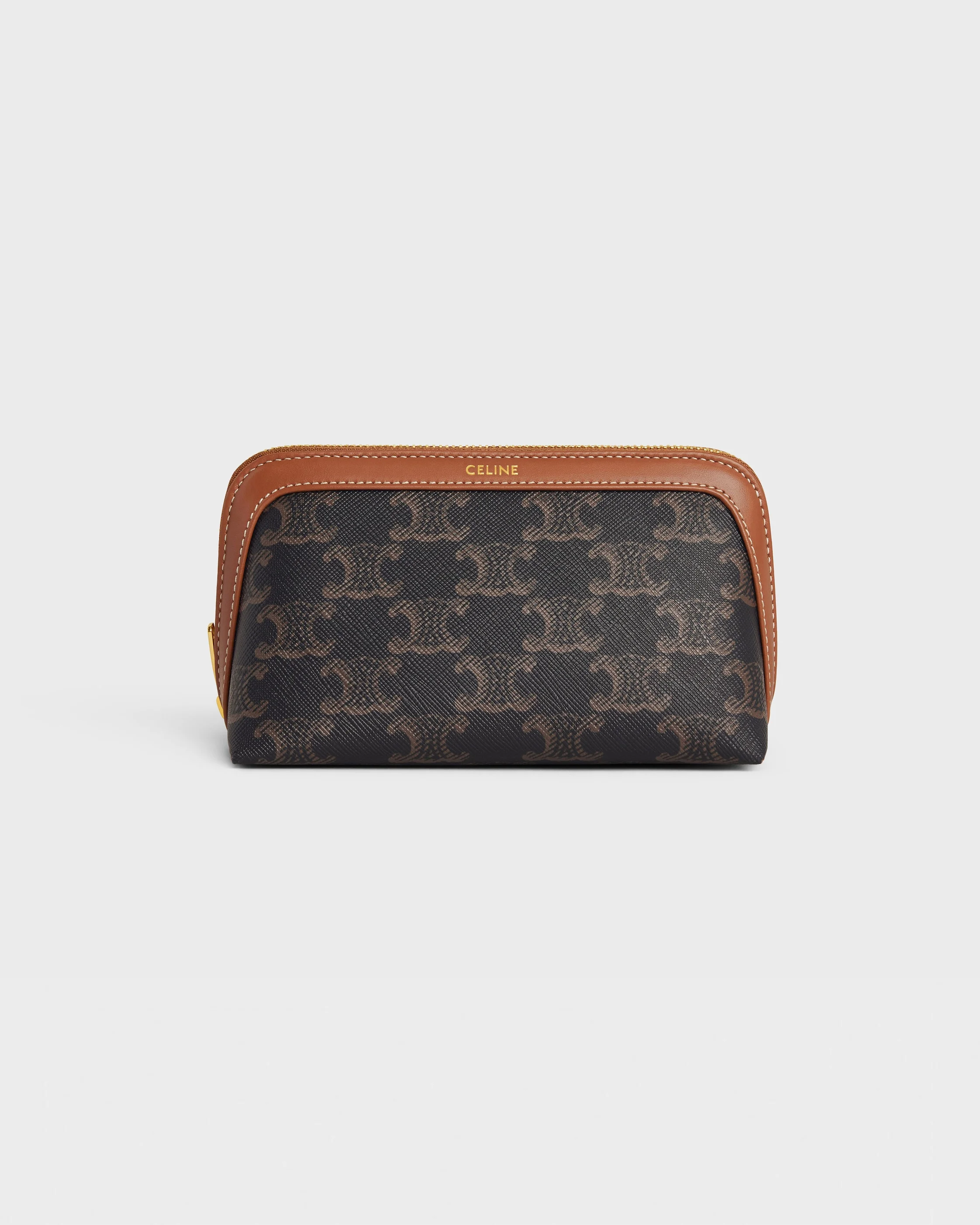 SMALL COSMETIC POUCH IN TRIOMPHE CANVAS AND CALFSKIN - 1