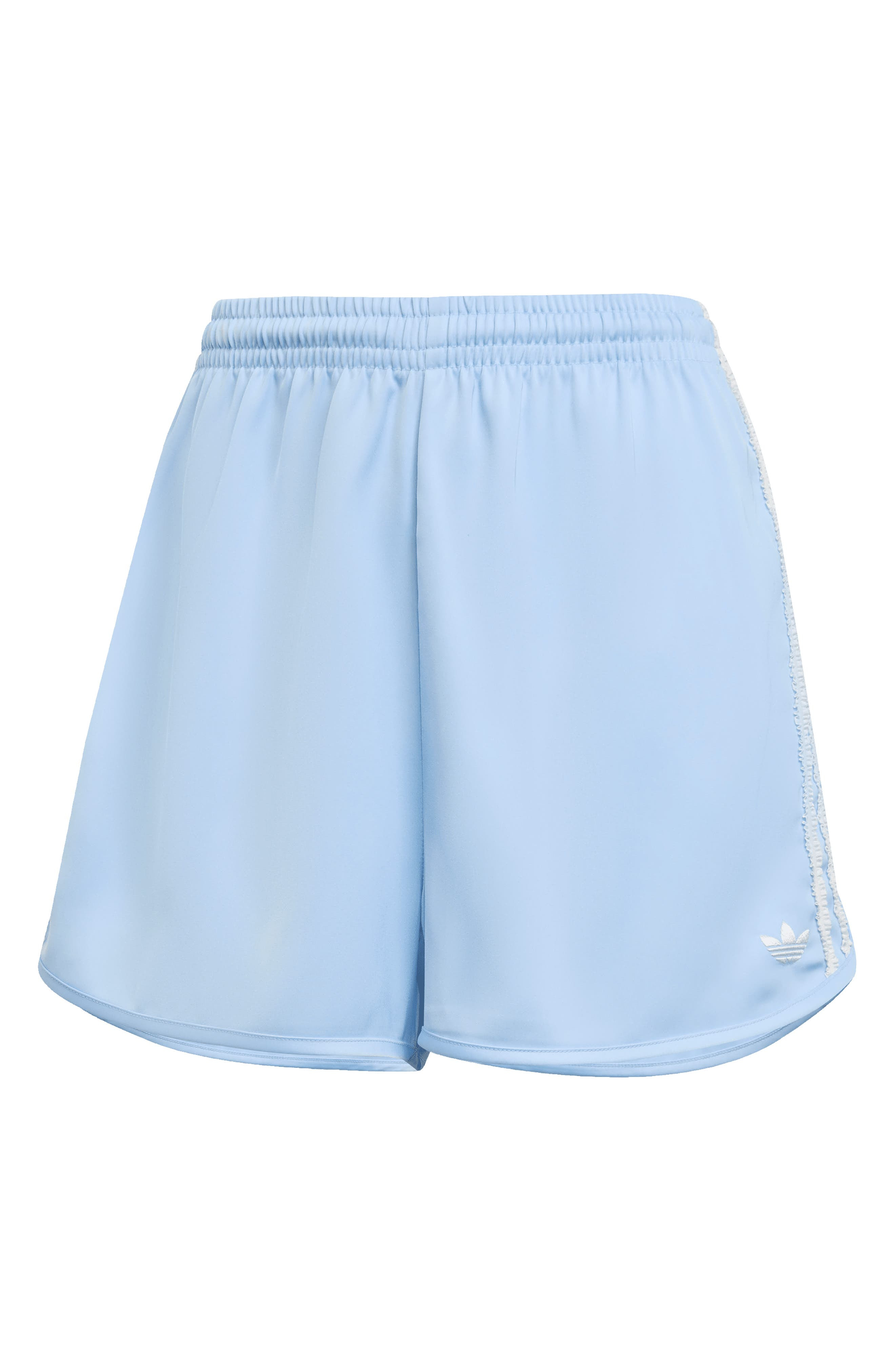 adidas Ruffle 3-Stripes Satin Shorts in Clear Sky at Nordstrom - 4