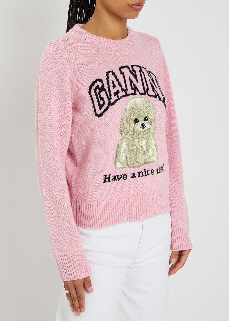 Ganni Poodle Logo-intarsia Wool-blend Jumper - 2