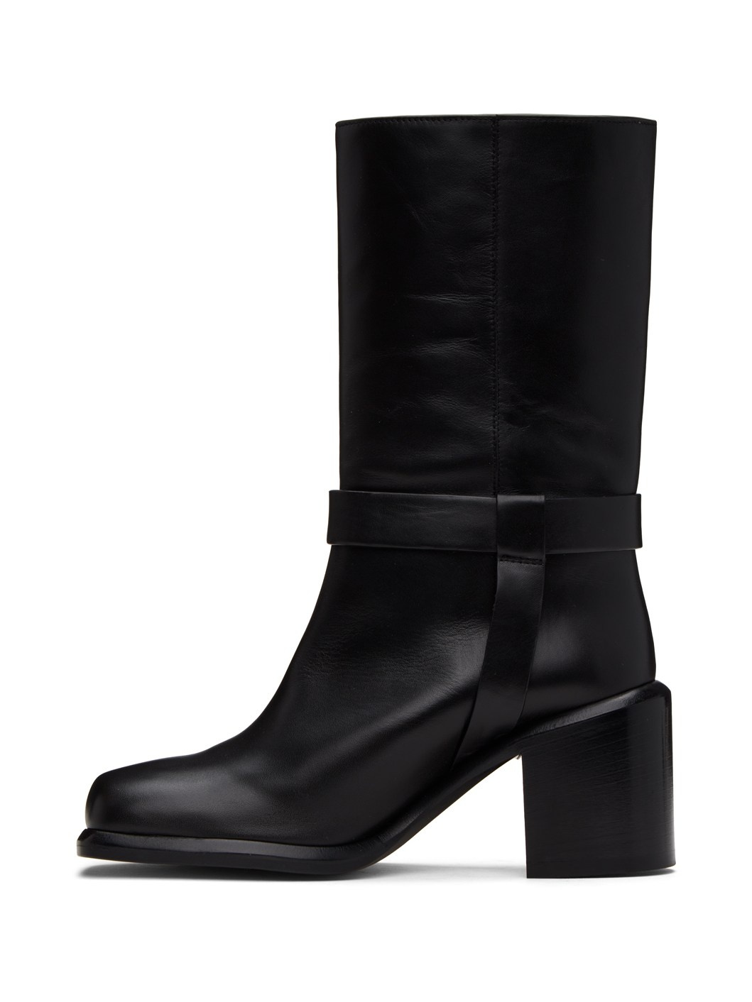 Black Square Toe Biker Boots - 3