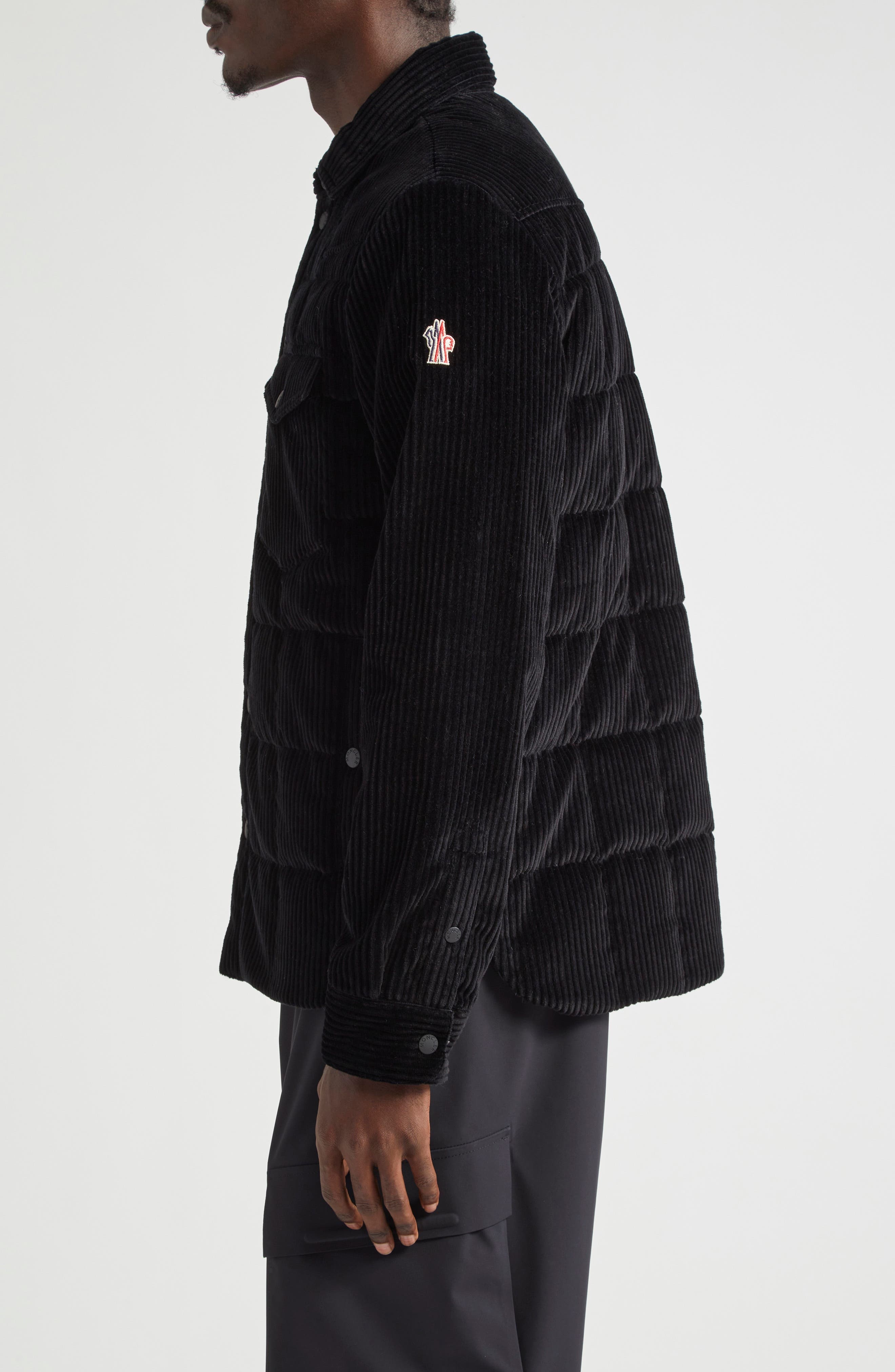Moncler Grenoble Gelt Quilted Stretch Corduroy Down Shirt Jacket in Black at Nordstrom - 3