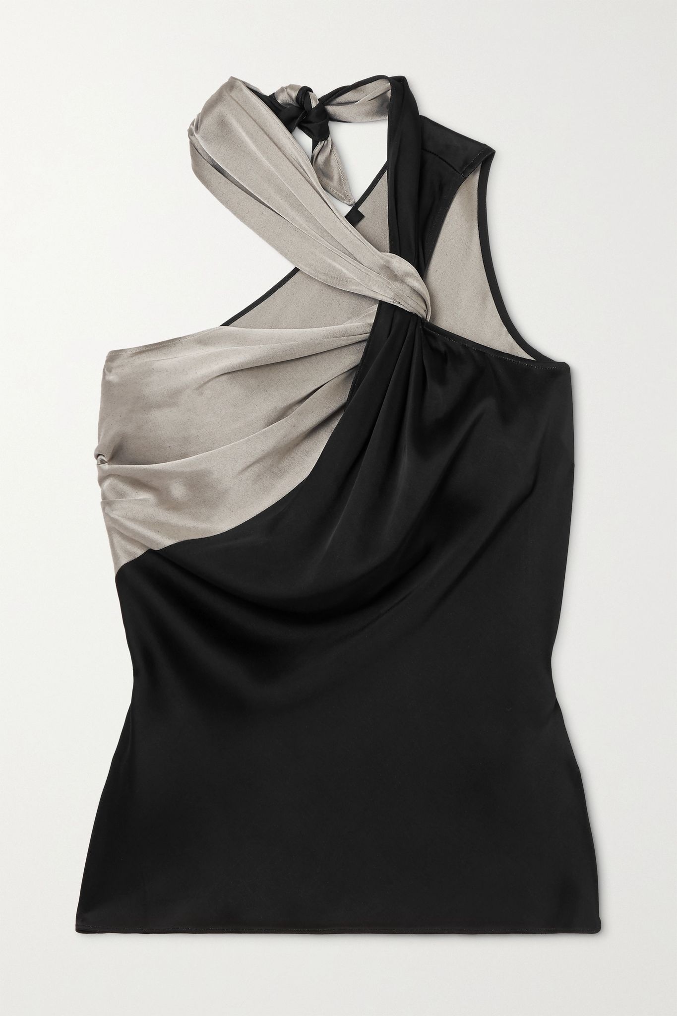 Knotted two-tone satin top - 1