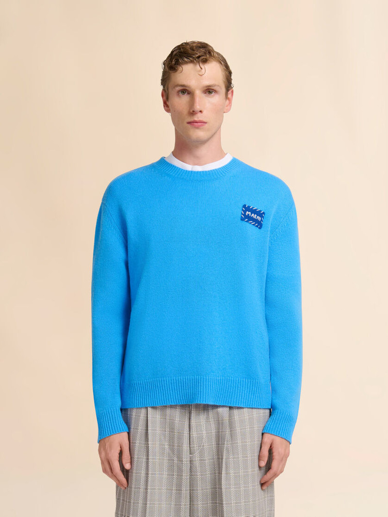 Marni BRIGHT BLUE CASHMERE SWEATER WITH MARNI PATCH outlook