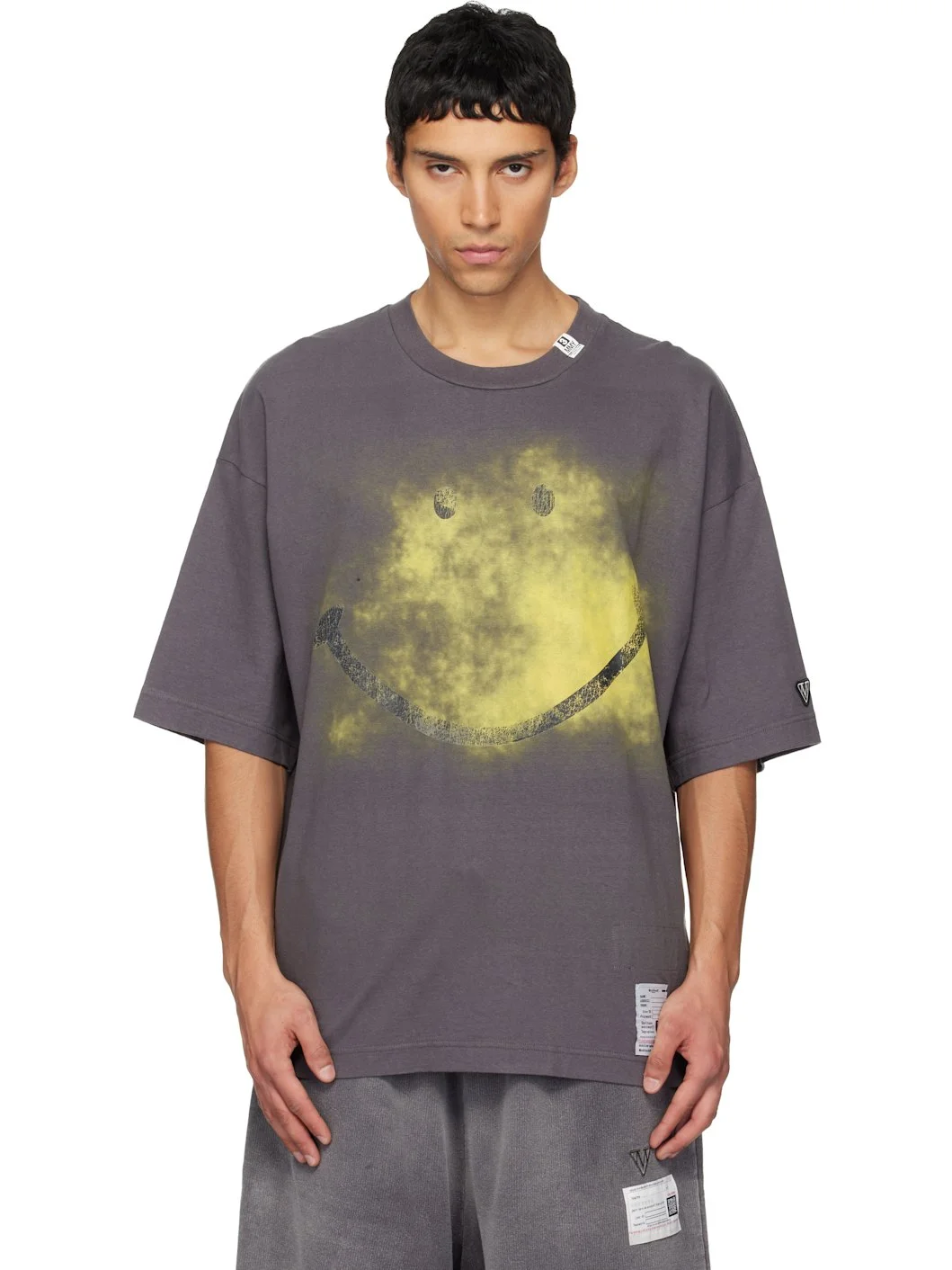 Black Smily Face Printed Ringer T-shirt - 1