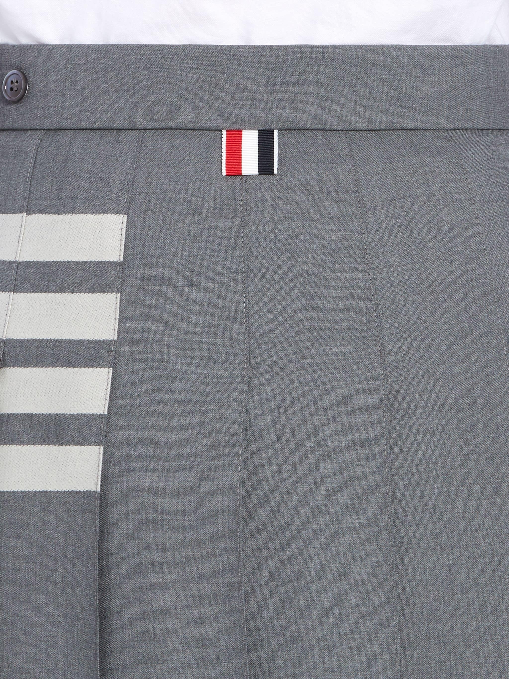 Medium Grey Wool Plain Weave Pleated 4-Bar Skirt - 6