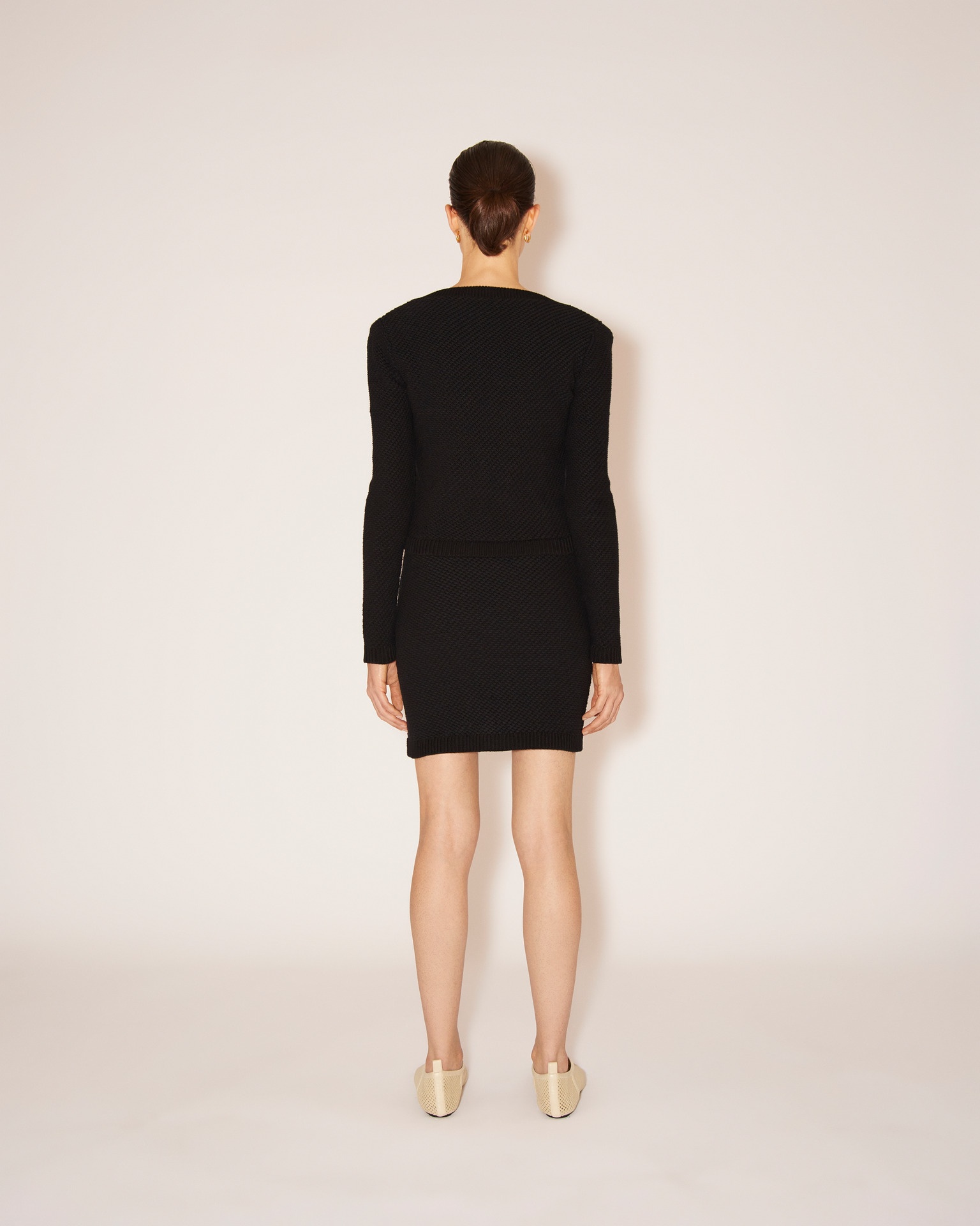 KAYA - Cotton-tweed textured sweetheart neck jacket - Black - 5