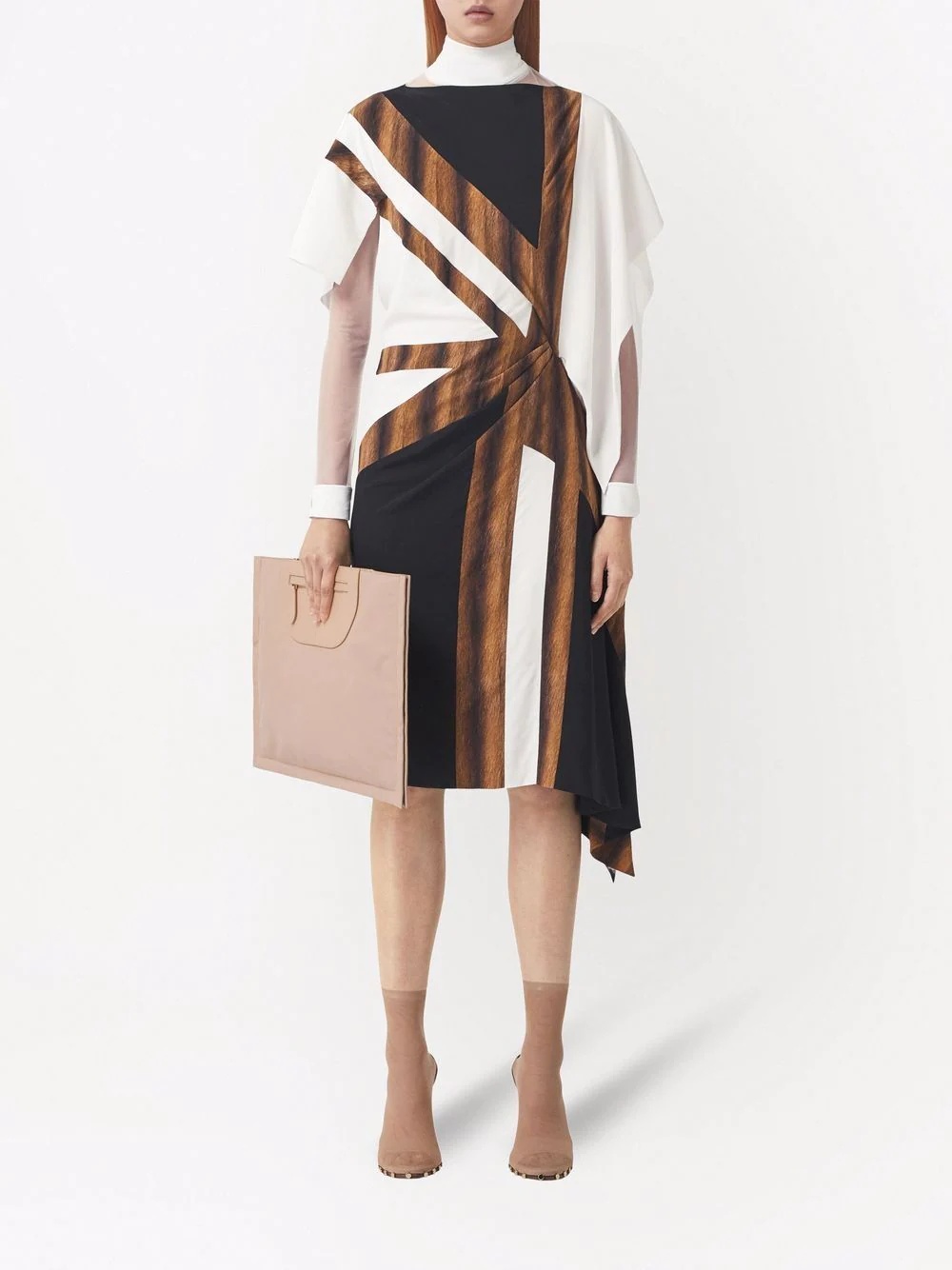 flag-print silk asymmetric dress - 2