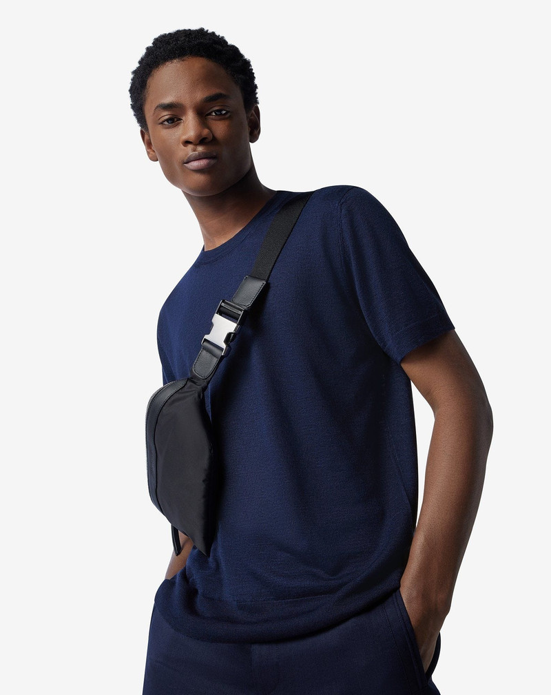 CORNELIANI China blue linen and silk crew neck t-shirt outlook
