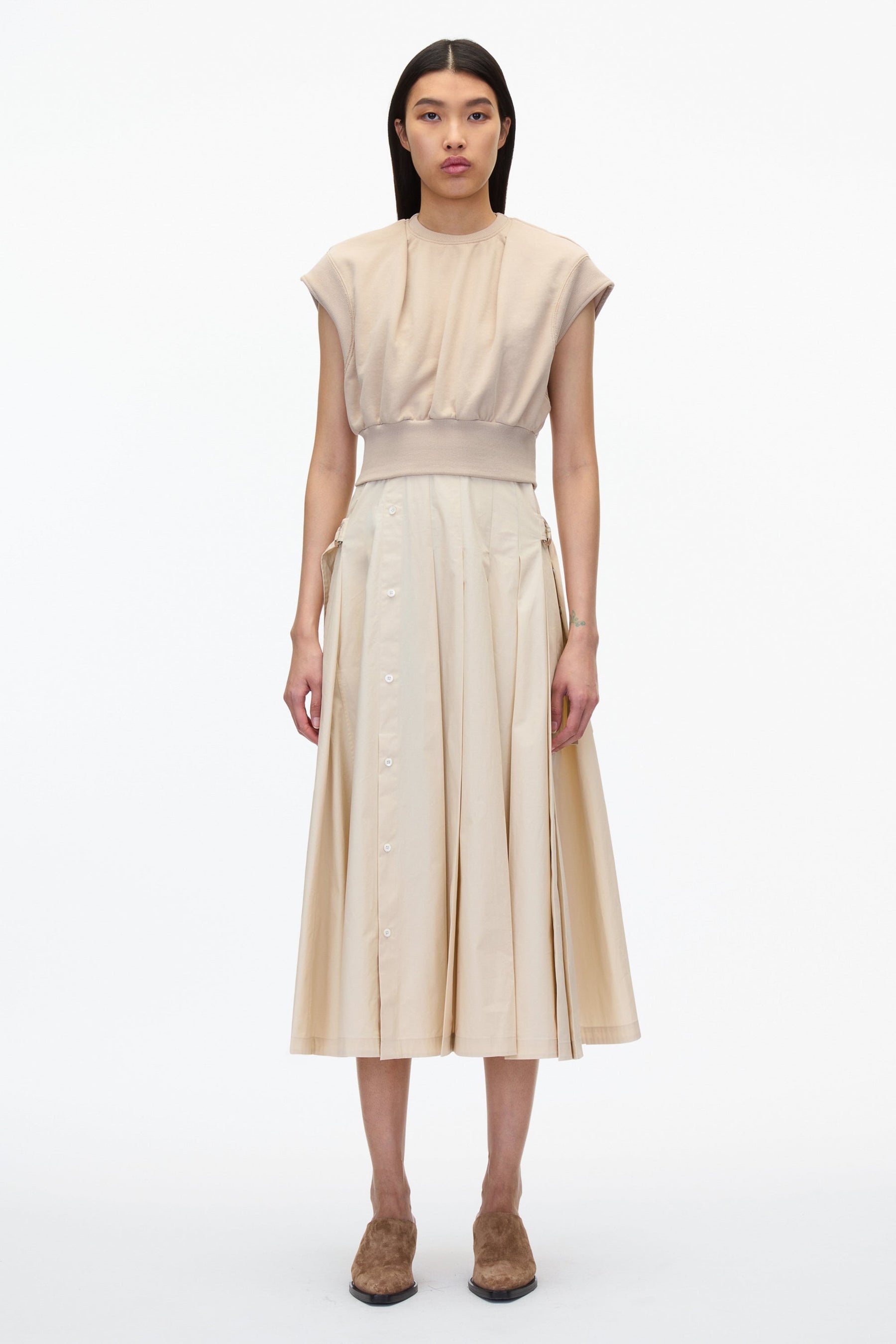 Sweatshirt Combo Dress with Pleated Skirt - 3