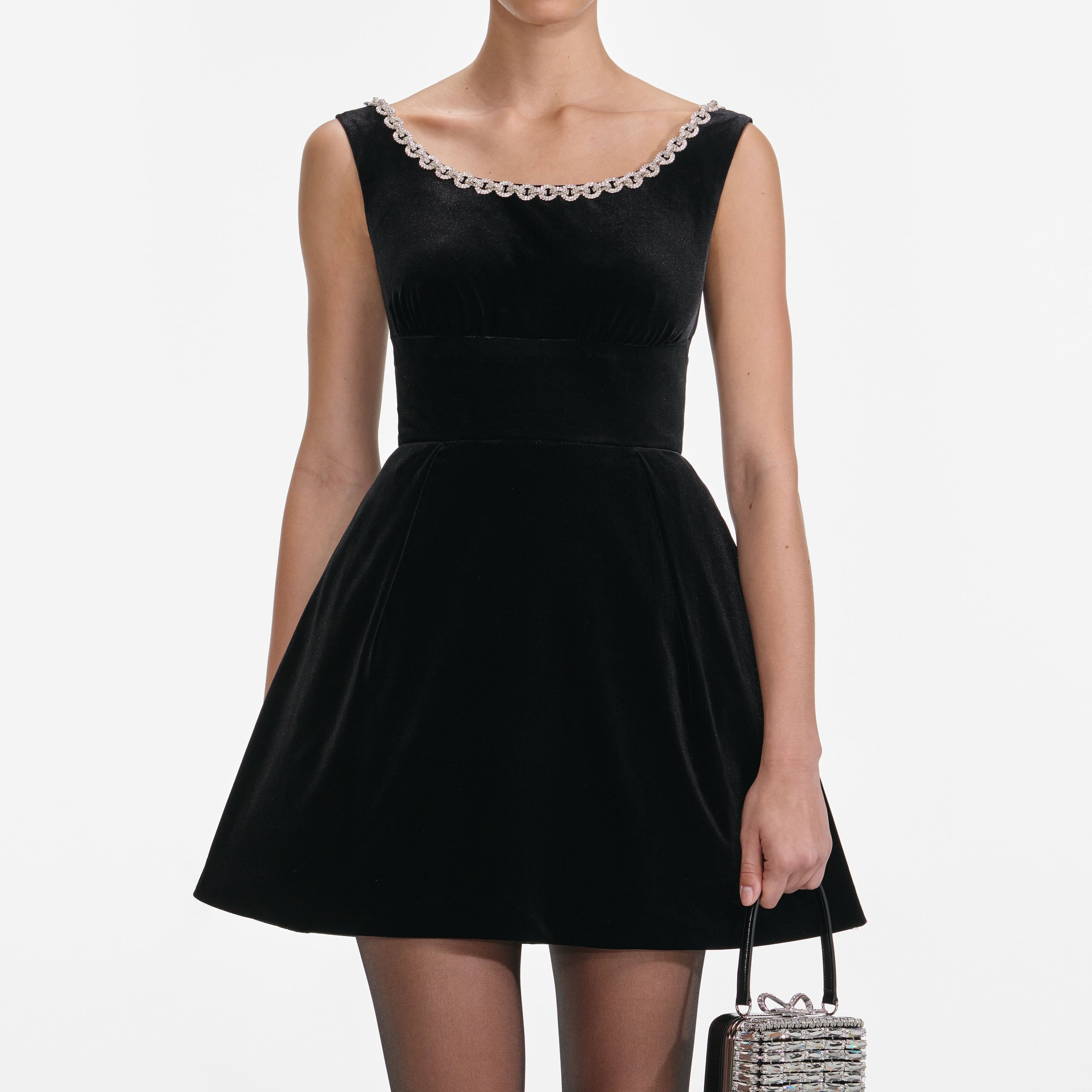 Black Velvet Mini Dress - 4