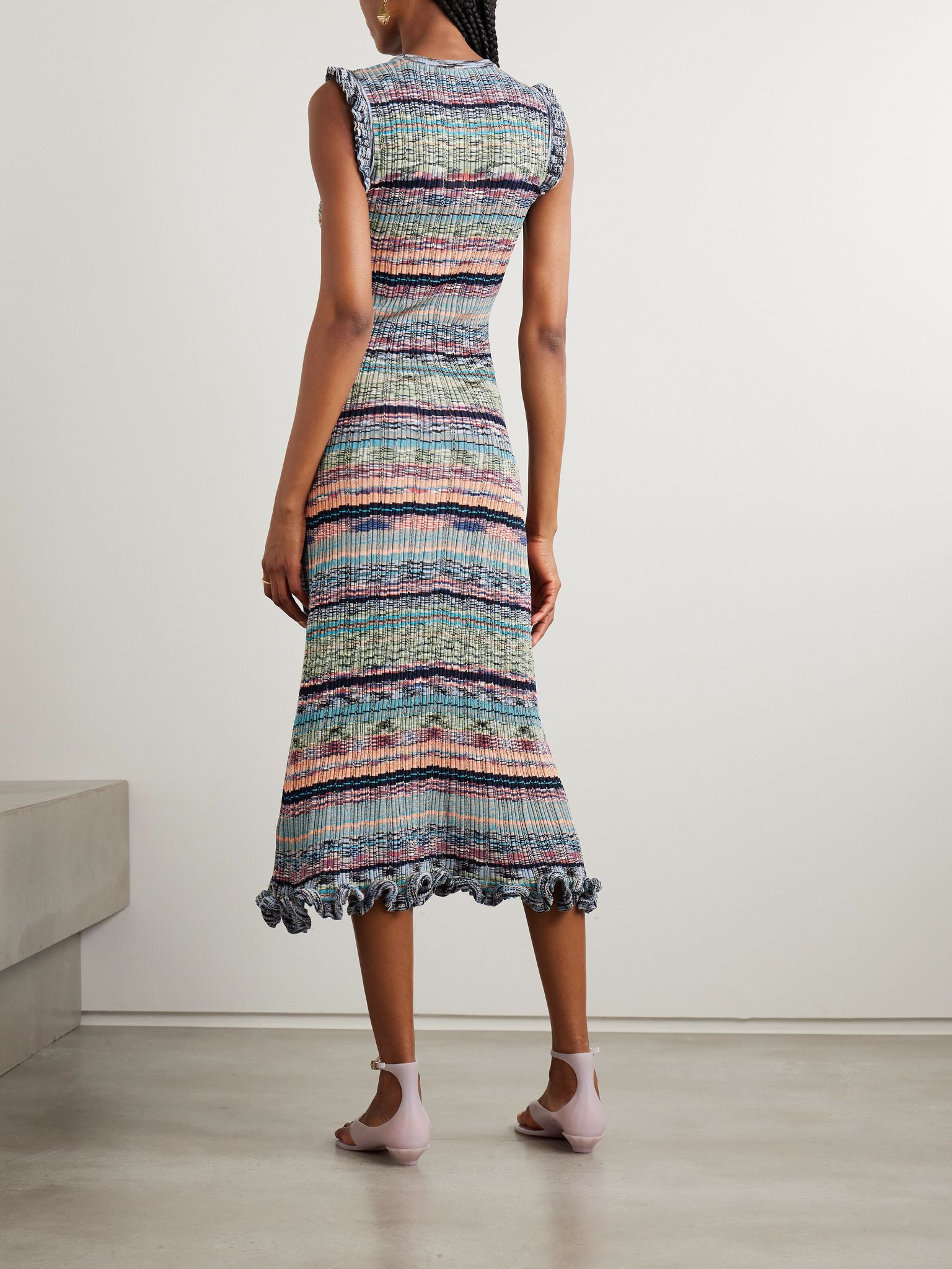 Ajak ruffled striped ribbed-knit midi dress Multi - 3