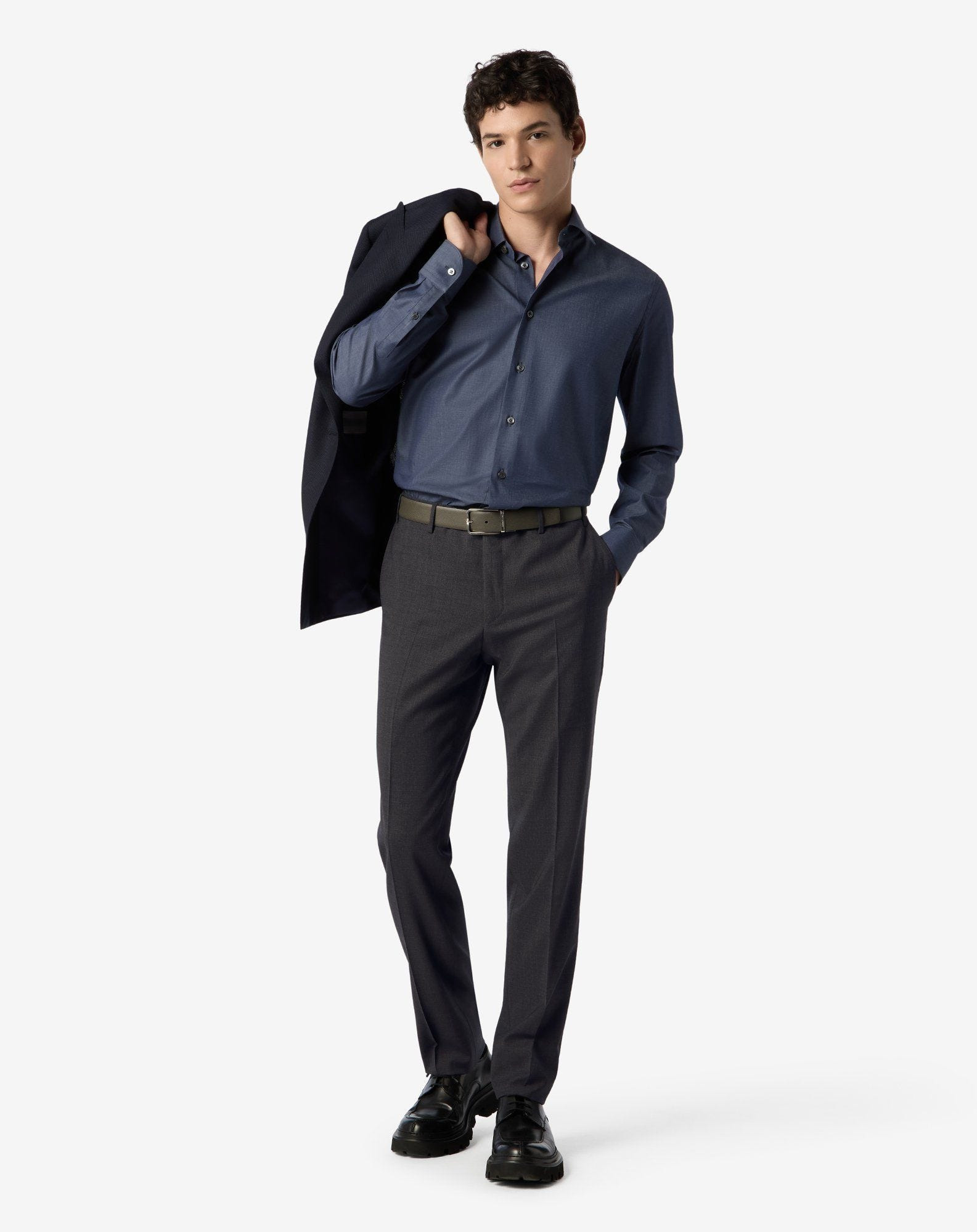 Anthracite grey stretch wool bengaline trousers - 2