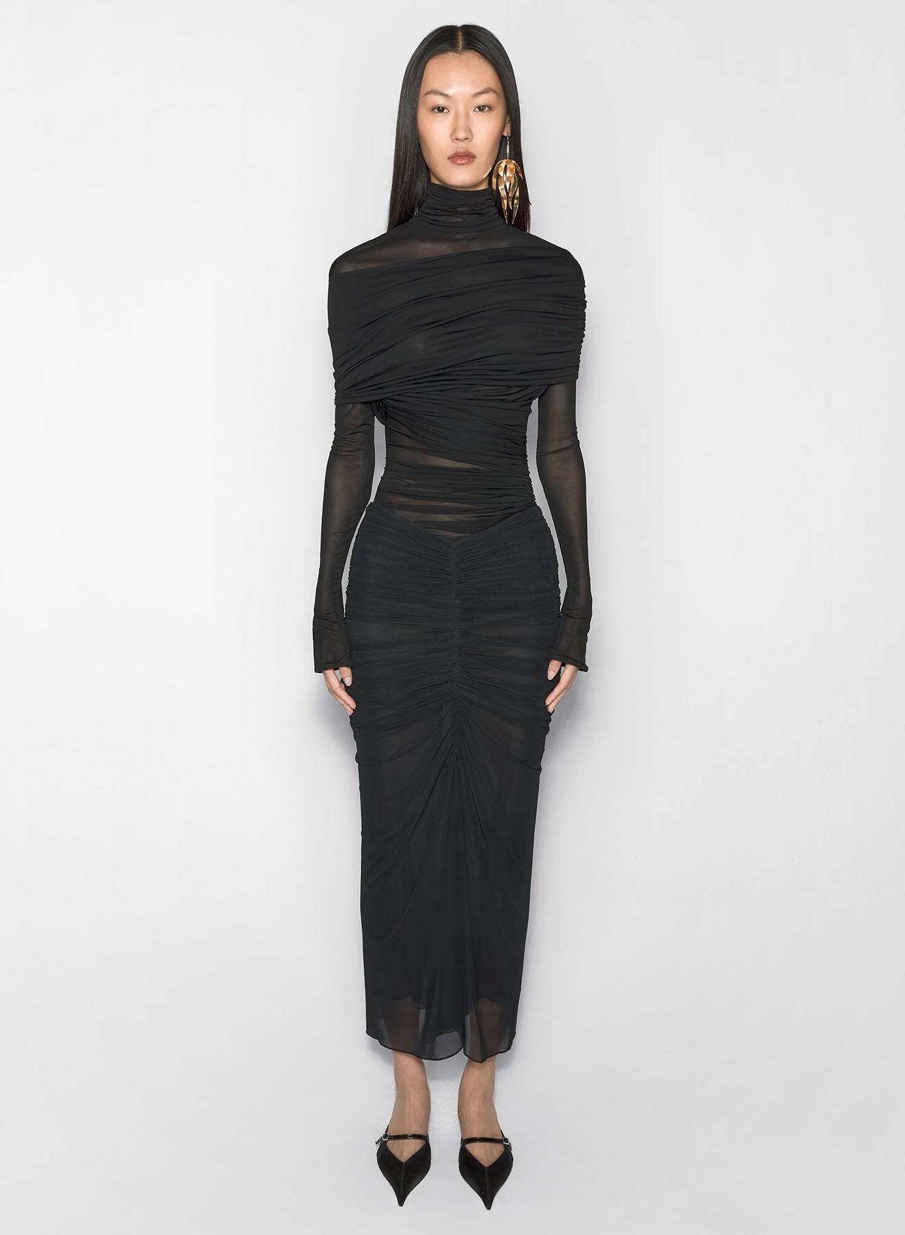 black ruched mesh skirt - 1