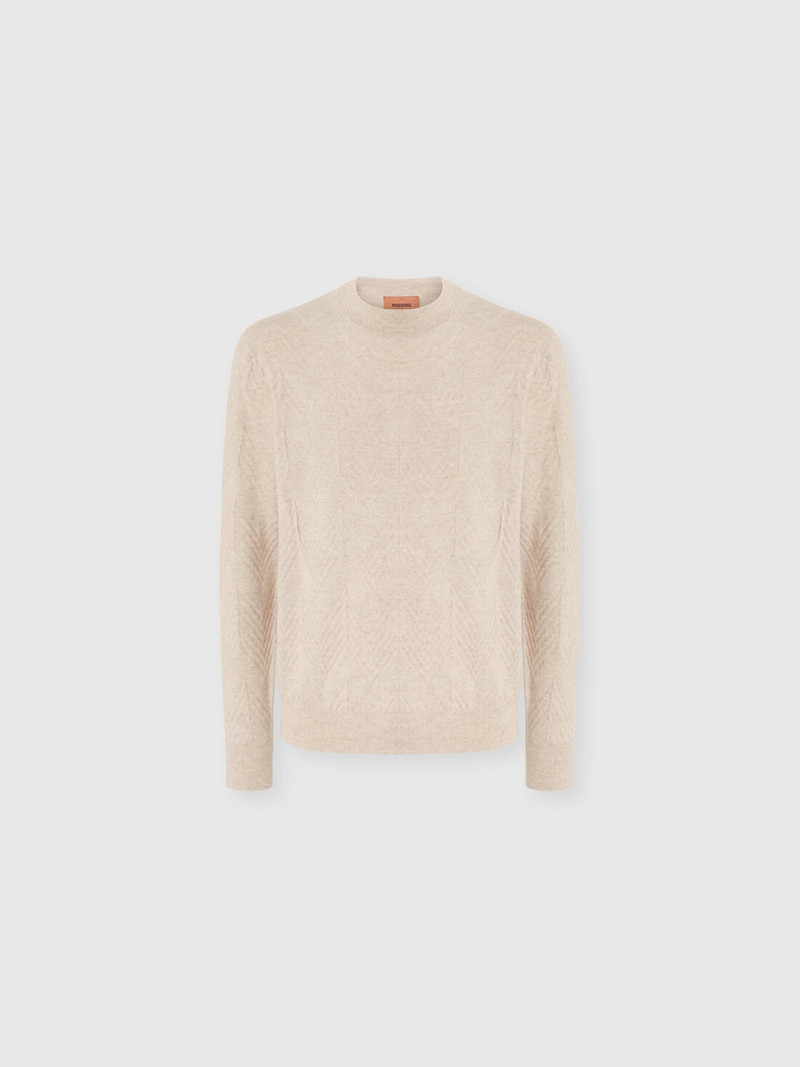 Crew neck sweater in pure cashmere with chevron pattern 1