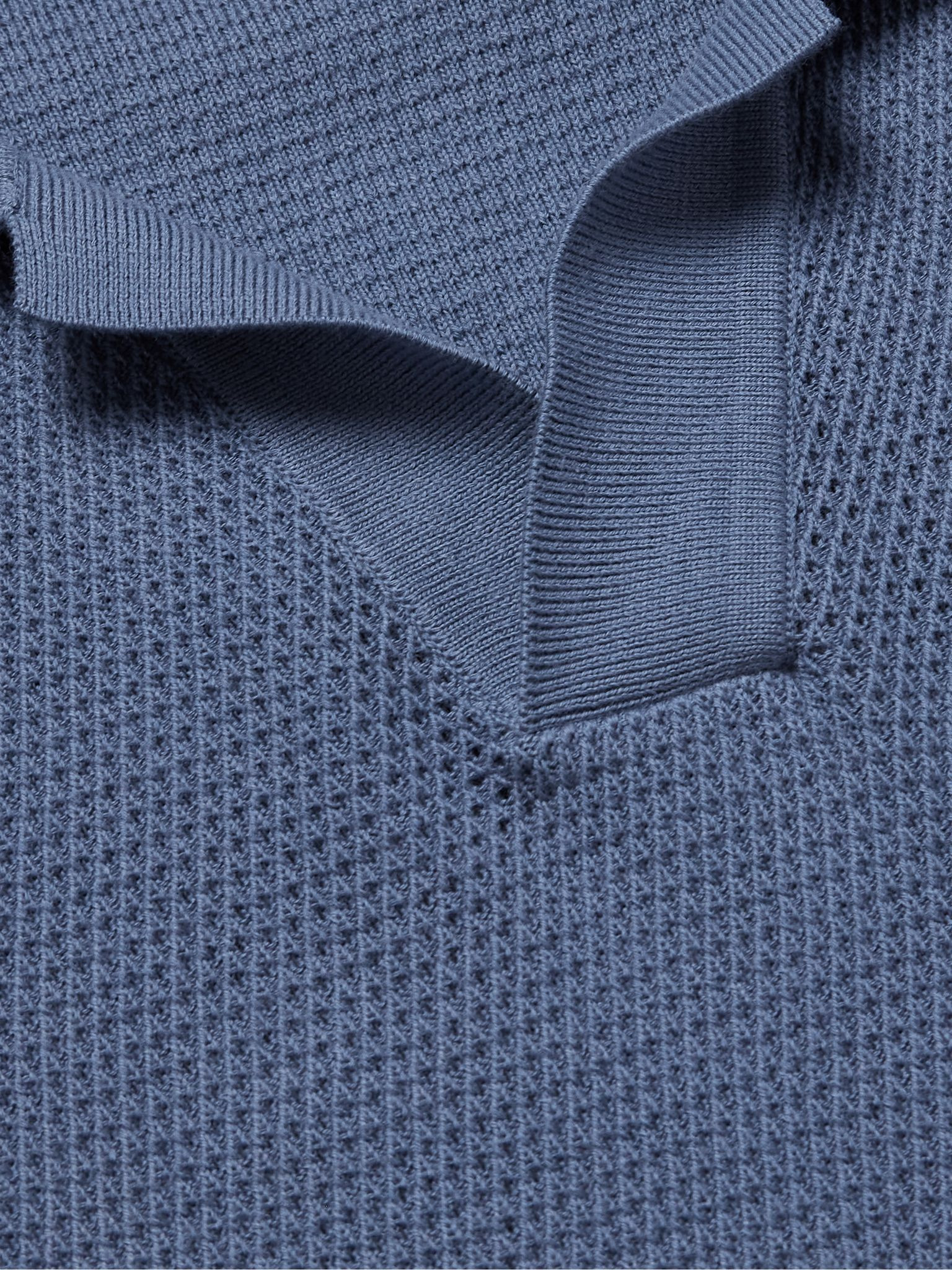 Cotton-Mesh Polo Shirt Blue - 4