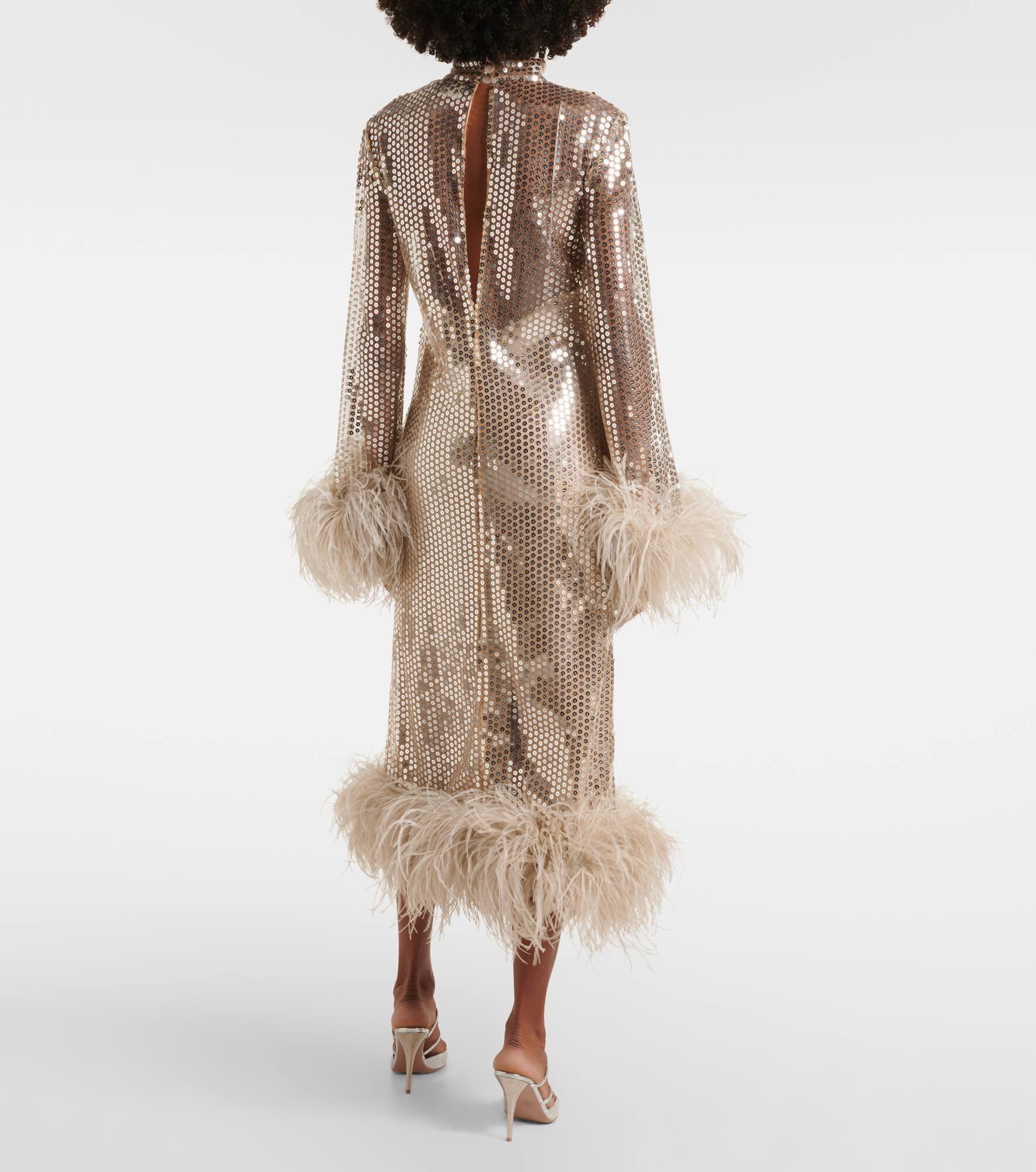 Gina Venti feather-trimmed midi dress - 3