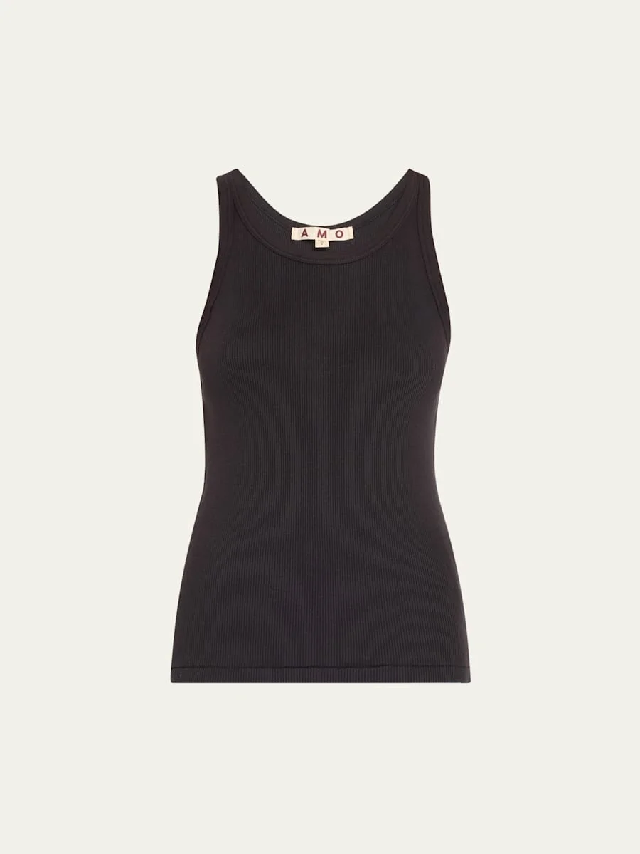 Long Ribbed Cotton Tank Top - 1