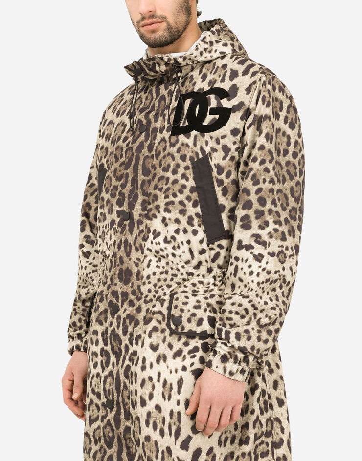 Hooded nylon parka with leopard print - 4