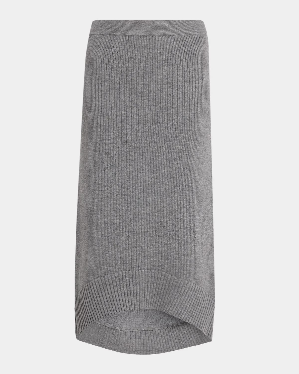 Wool-Blend Ribbed High-Low Midi Skirt - 1