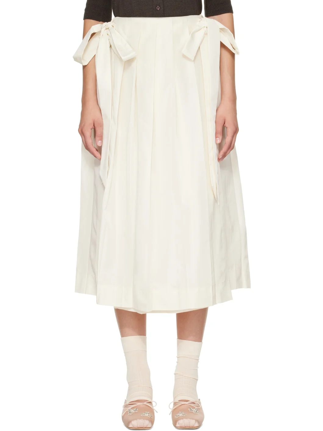 Off-White Pleated Sheer Panel Wrap Midi Skirt - 1