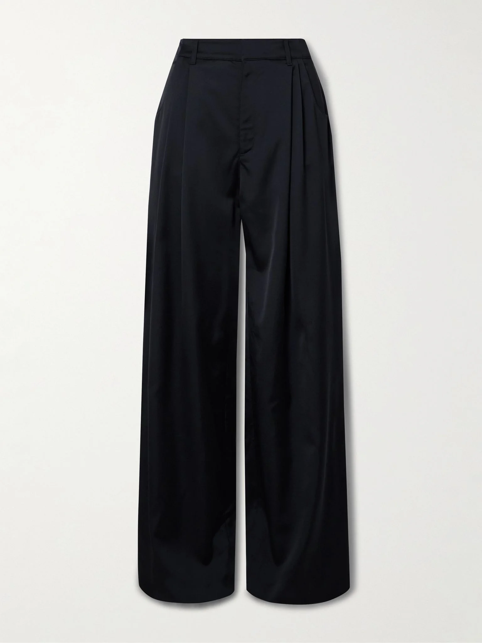 Annie pleated satin-twill wide-leg pants Navy - 1
