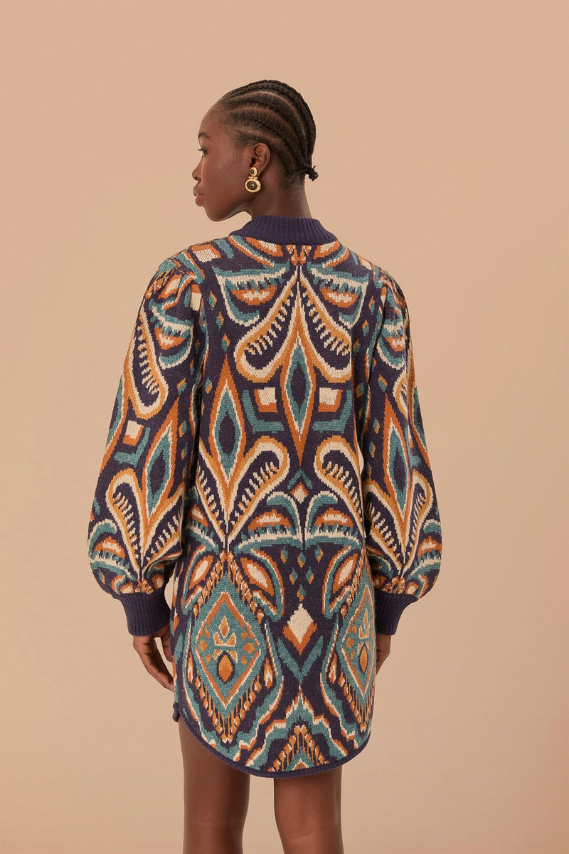 Blue Pineapple Ikat Sweater Dress 3