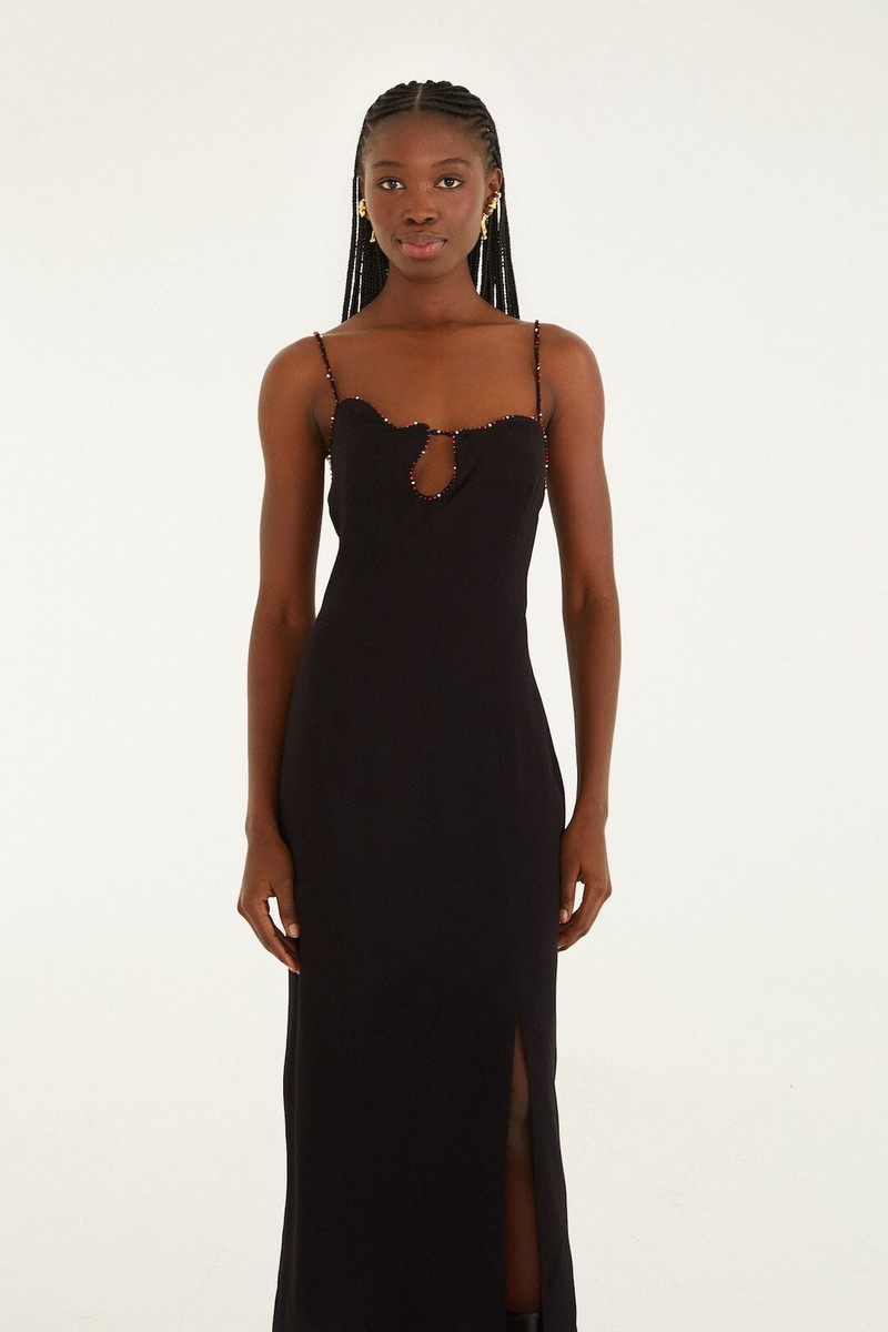 Black Beaded Neckline Sleeveless Midi Dress 4