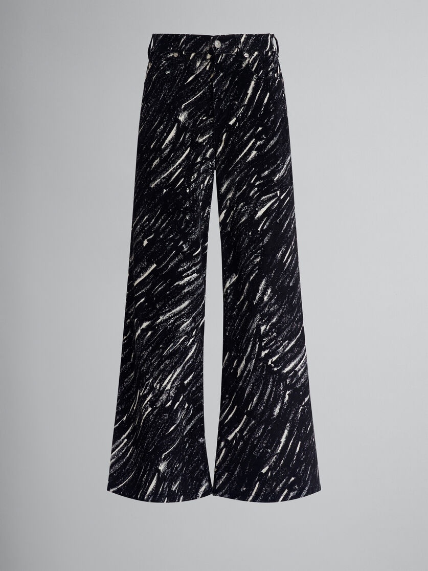 BLACK FLOCKED LOOSE JEANS WITH CRAYON PRINT - 1