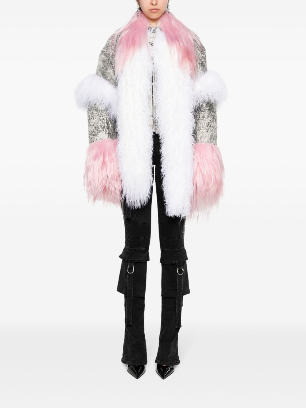 shearling-inserts suede jacket - 2