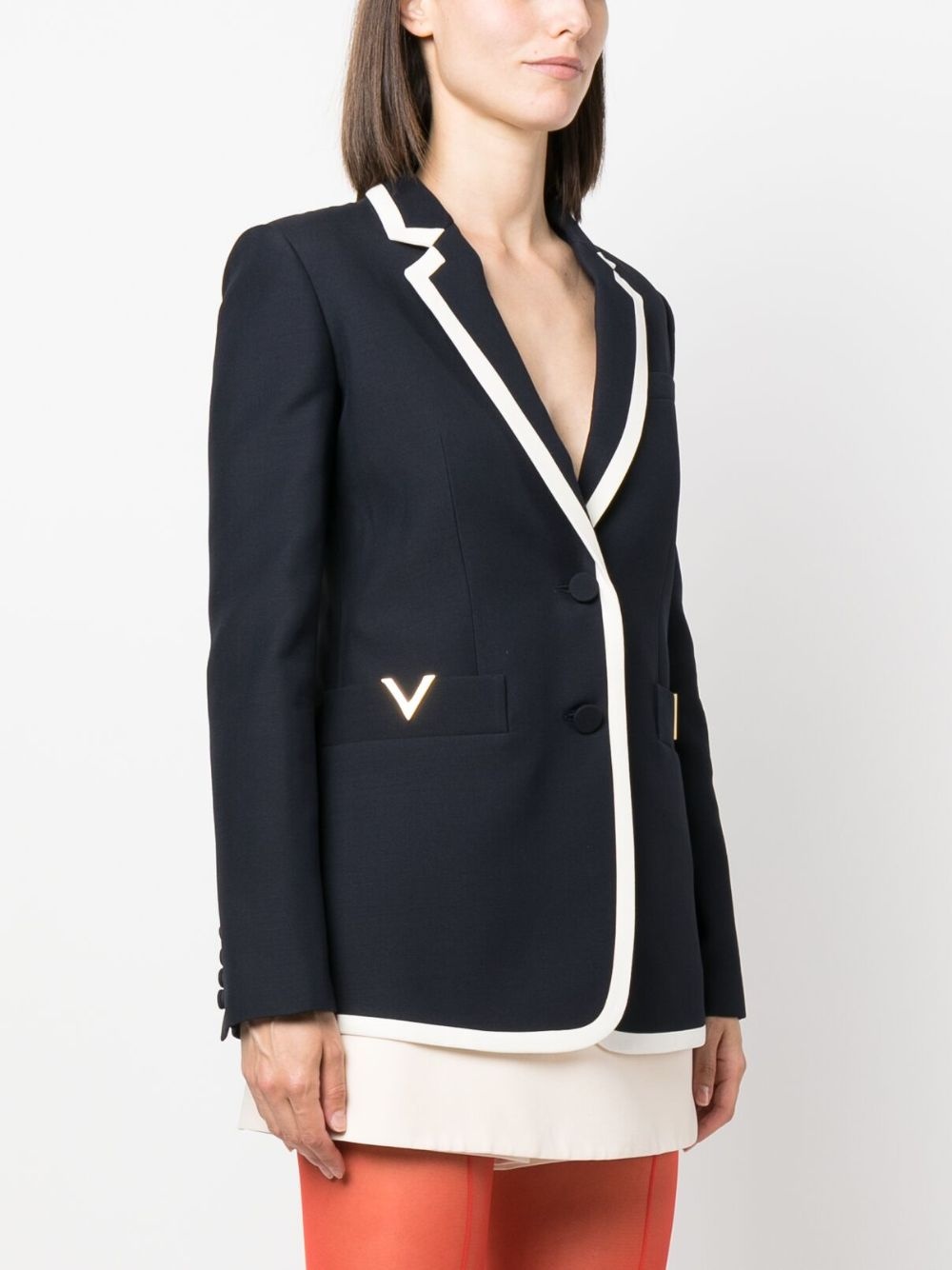 logo-plaque wool-silk blend blazer - 3