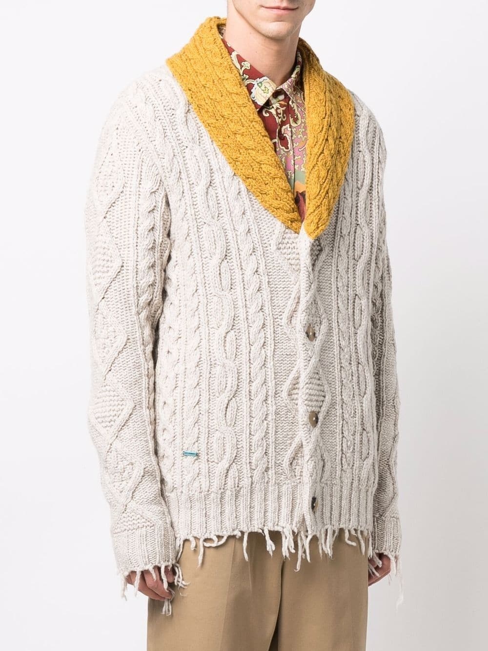 contrasting-lapels cable-knit cardigan - 3