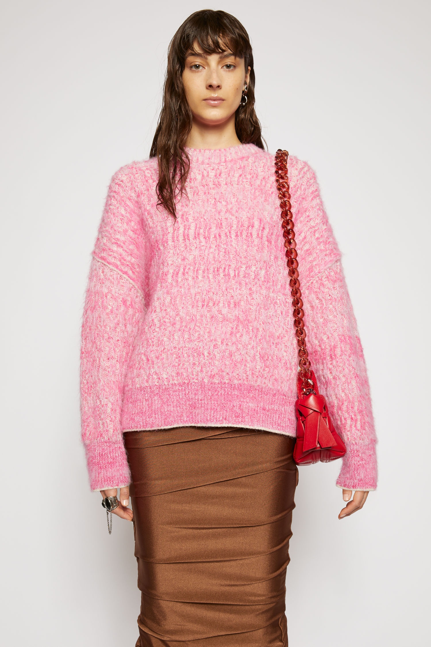 Brushed melange sweater pink/white - 2