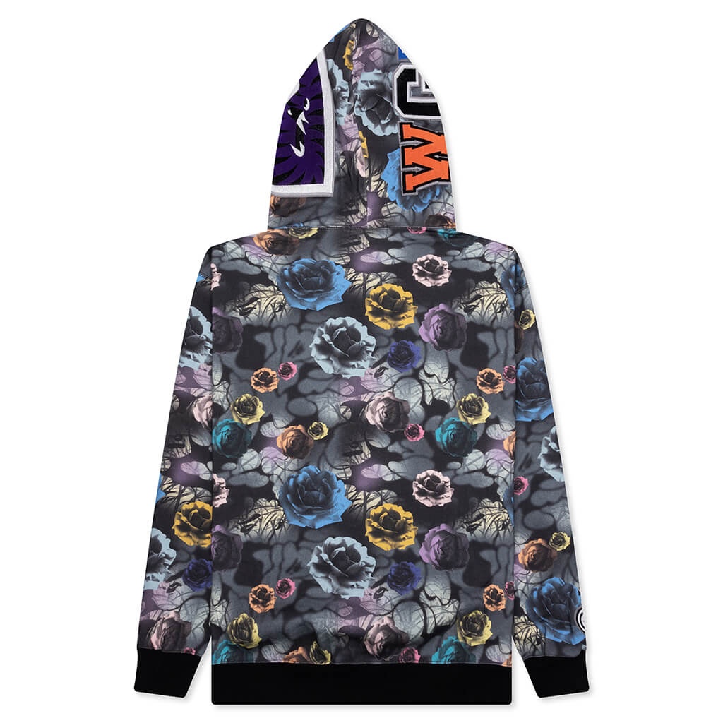FLORAL CAMO SHARK RELAXED FIT FULL ZIP HOODIE - BLACK - 2