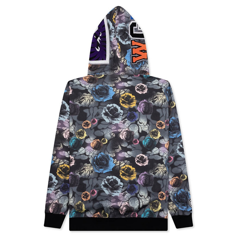 A BATHING APE® FLORAL CAMO SHARK RELAXED FIT FULL ZIP HOODIE - BLACK outlook