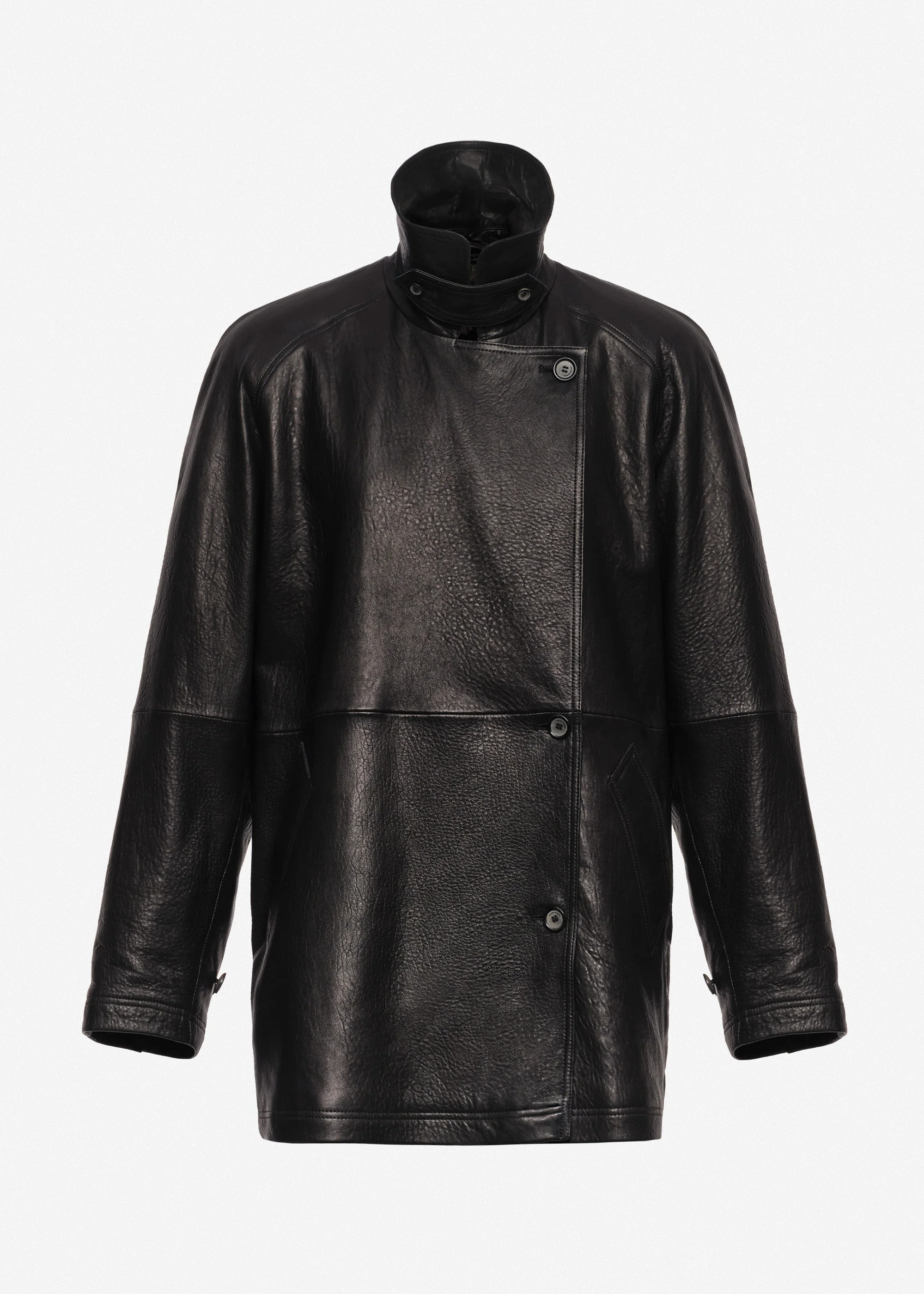 Oversized grained leather jacket in black - 1