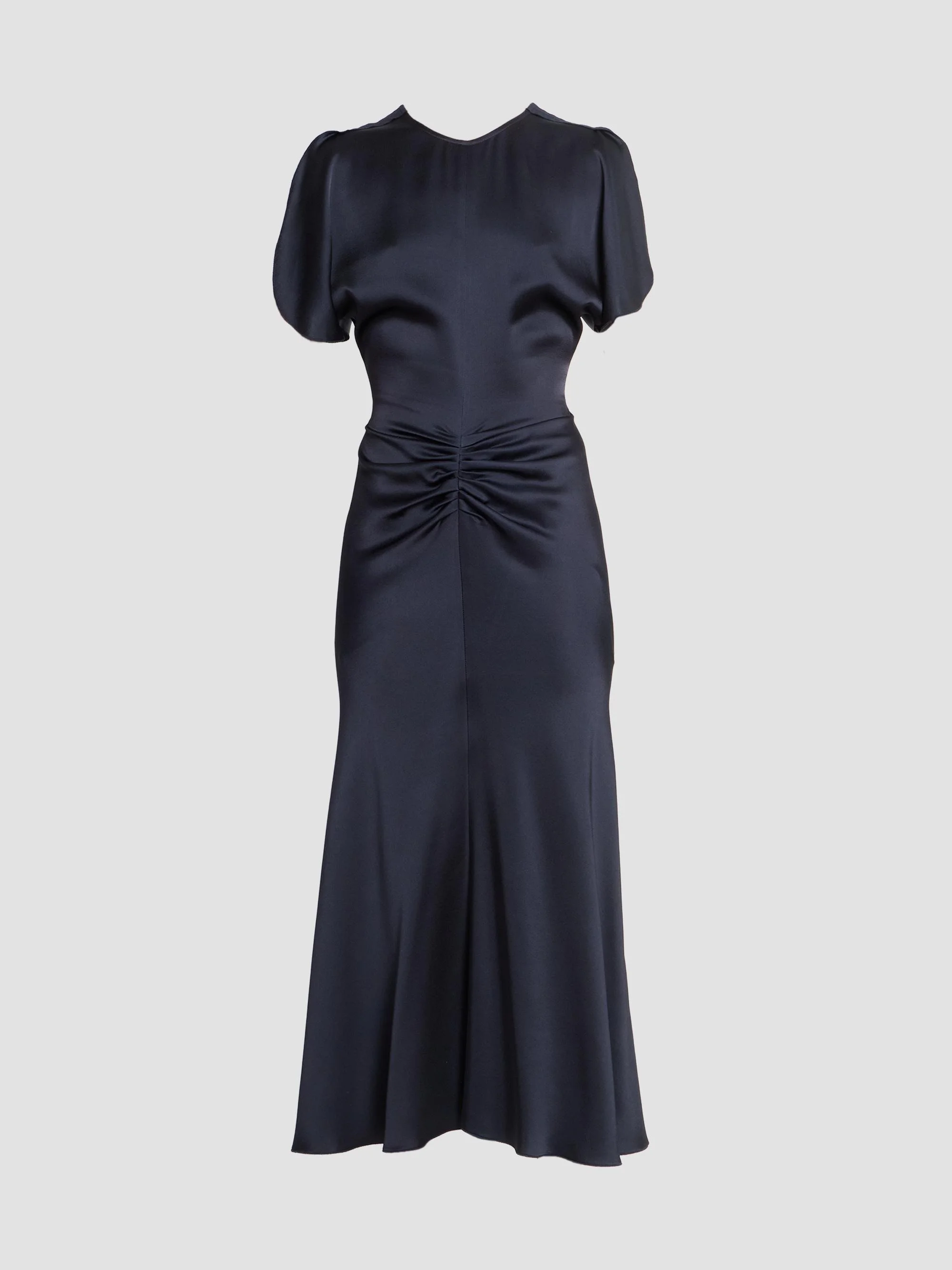 Women's Bela Satin Ruched Midi Dress - Midnight - 1